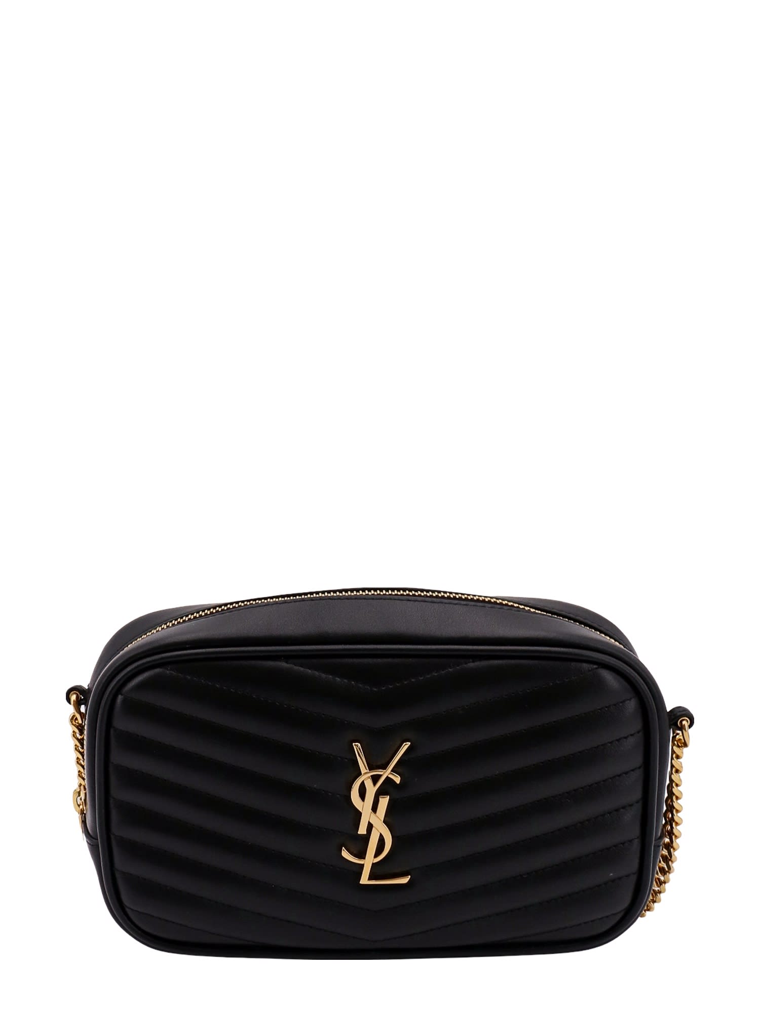 Saint Laurent Lou Medium Ysl Monogram Calfskin Camera Crossbody Bag - Aged  Silver Hardware In Black