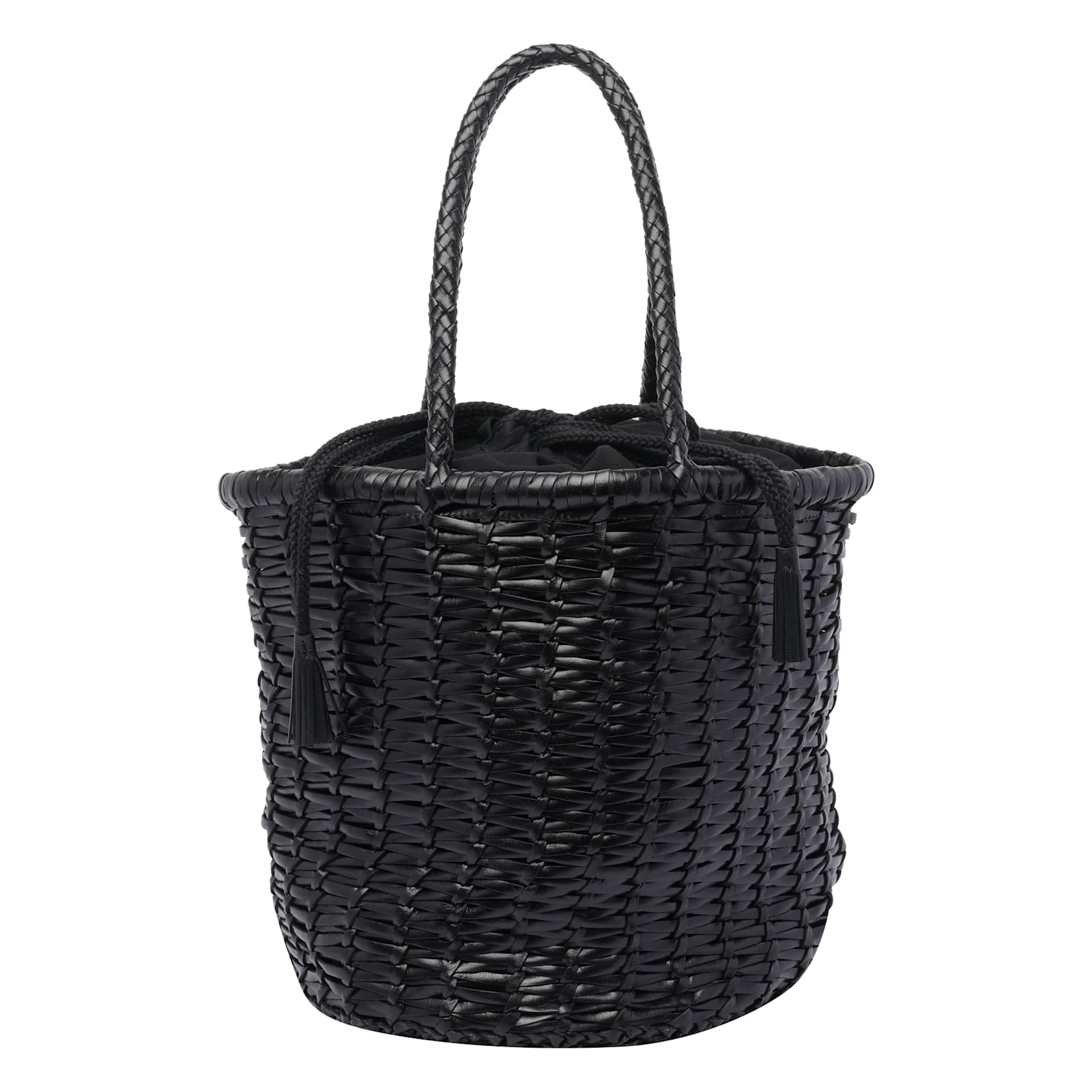 Dragon Diffusion Woven Texture Bucket Bag With Tassel Detail In Black