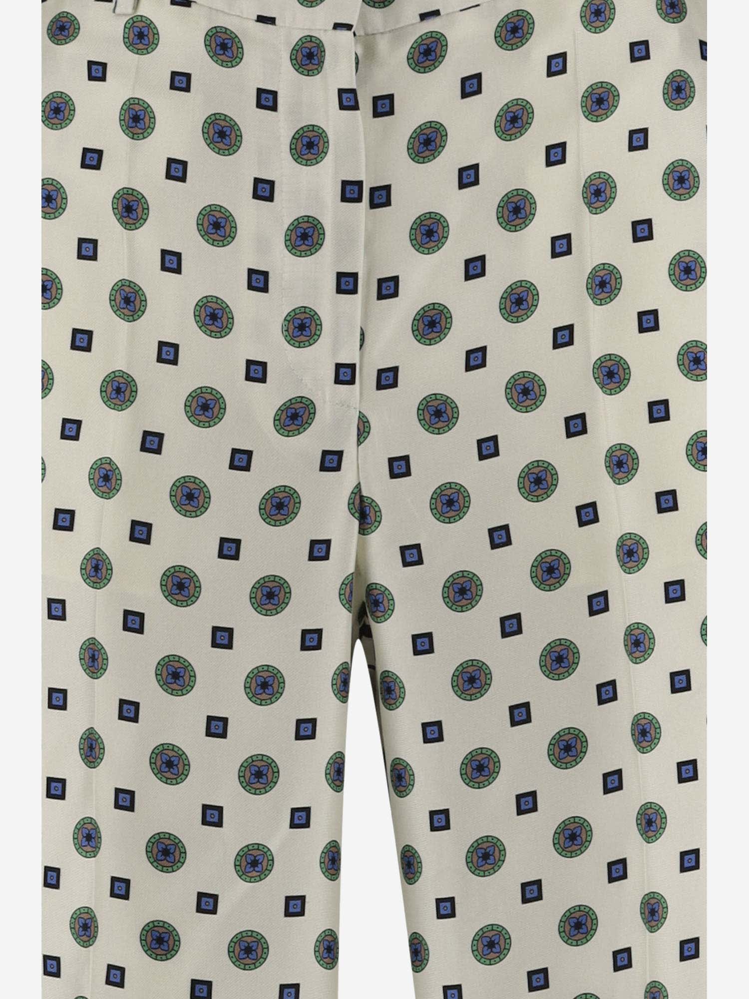 Shop Alberto Biani Silk Pants With Graphic Pattern In Ecru