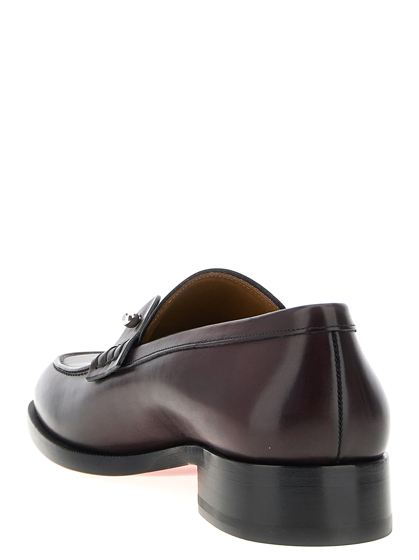 Christian Louboutin Chambelimoc Leather Loafers In Burgundy