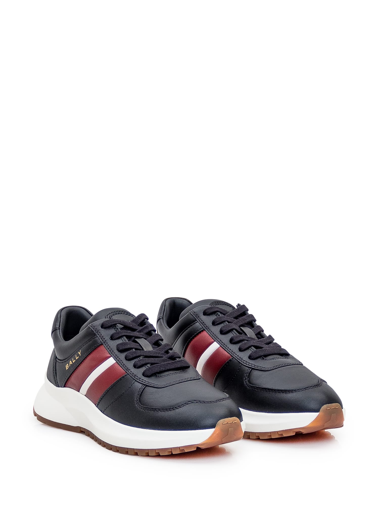 Shop Bally Leather Sneaker In Black/b.red/white