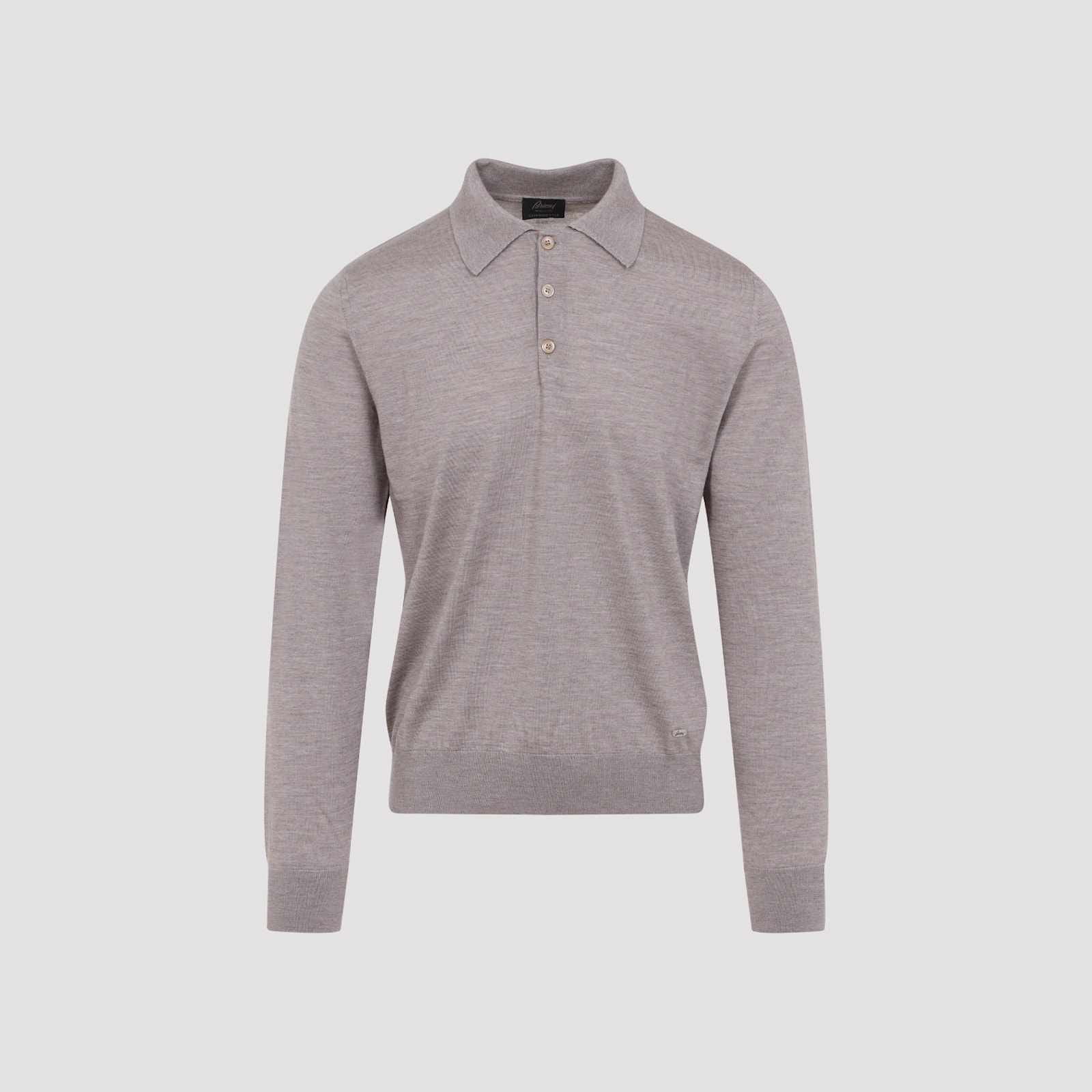 Brioni Cashmere-silk Blend Long-sleeve Polo In Gray