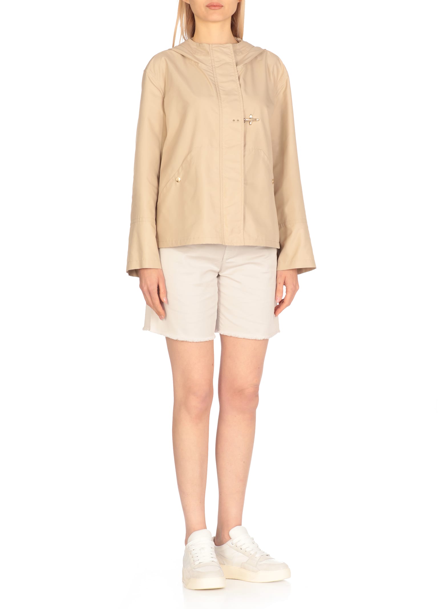 Fay Waterproof Short Parka Jacket In Beige