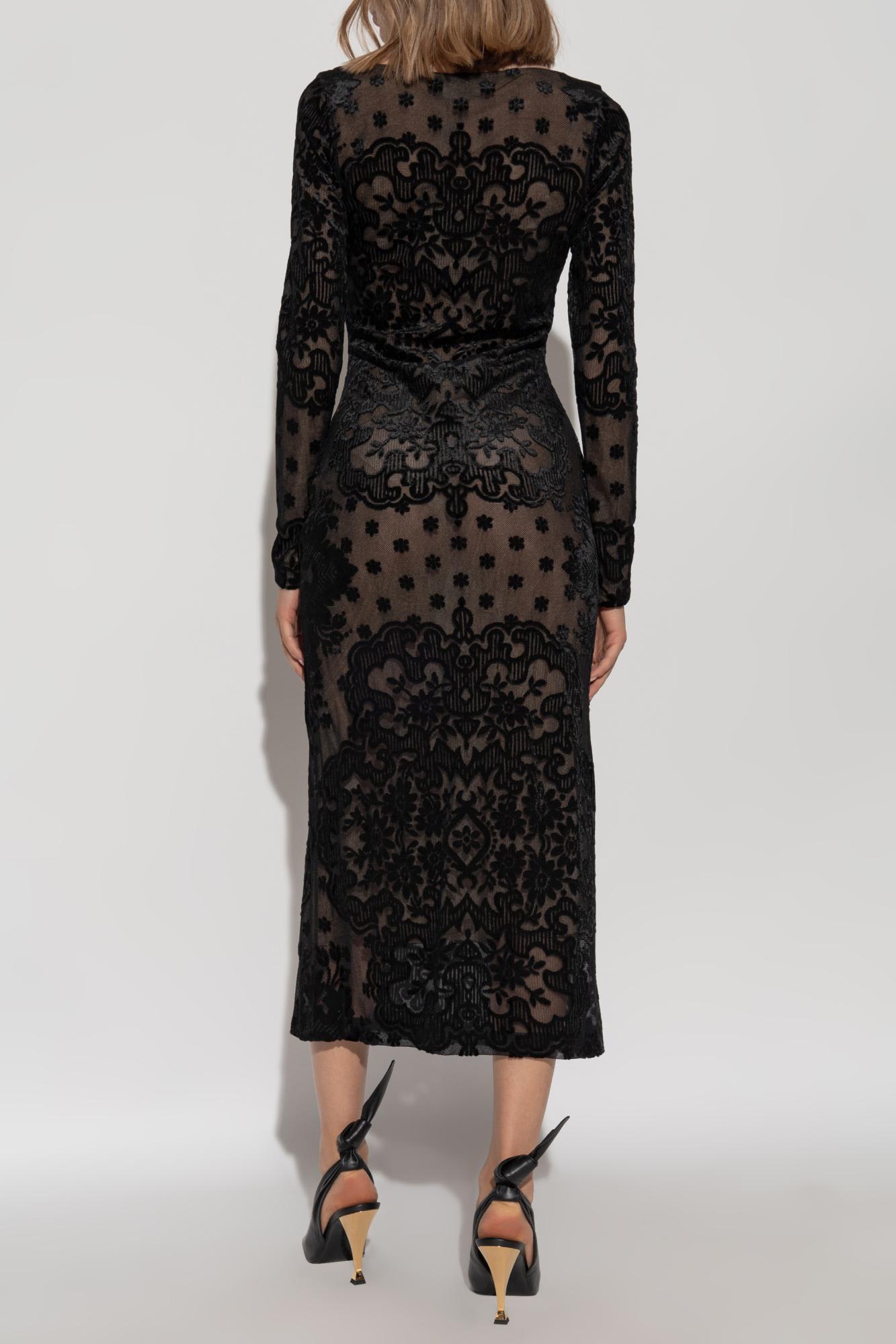 Shop Etro Dress With Pattern And Velvet Finish In Black