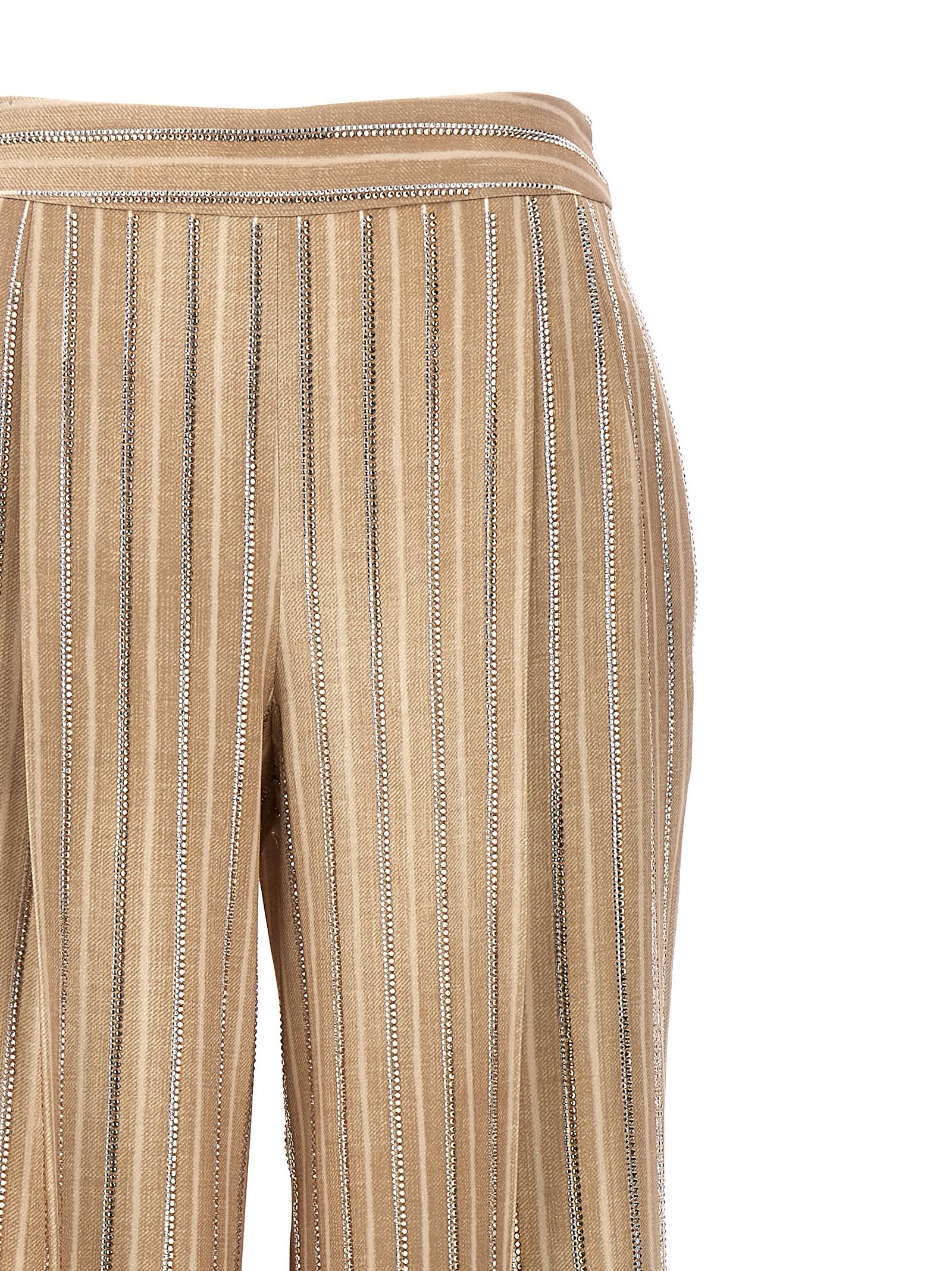 Shop Ermanno Scervino Rhinestone Pinstripe Trousers In Beige
