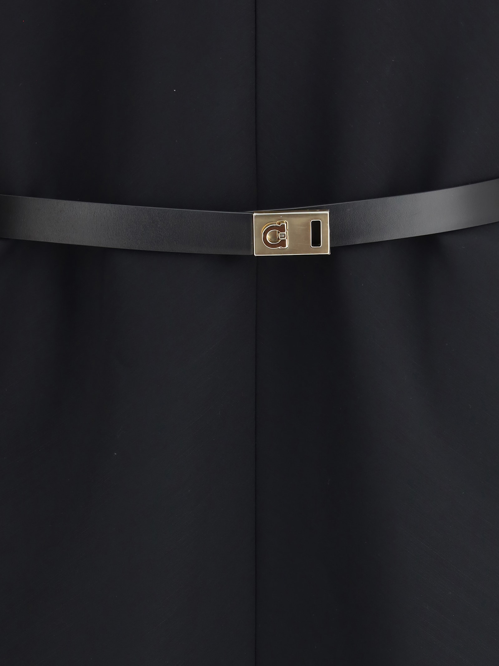 Ferragamo Belted Midi Dress In Black