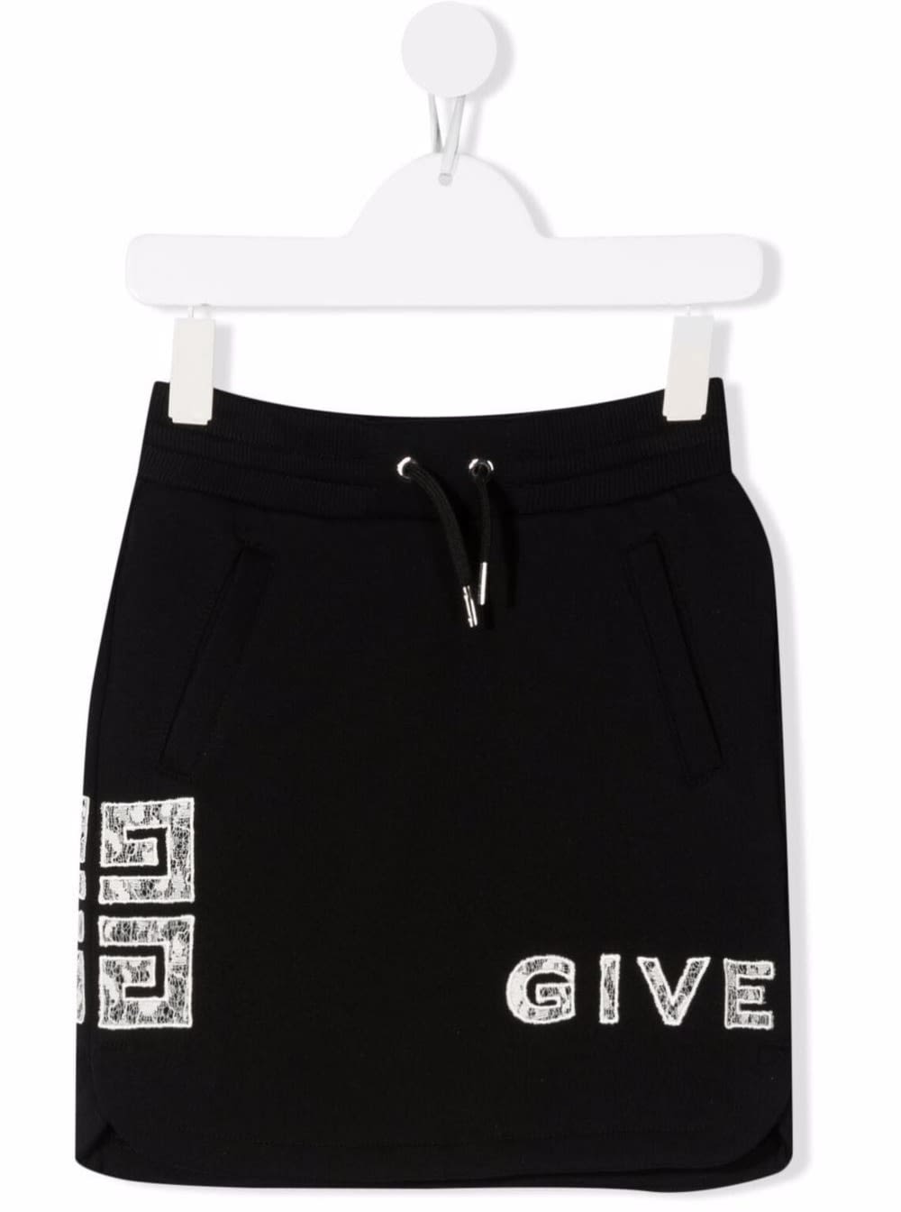 Givenchys Cotton Black Girl Short Skirt With Logo With Lace