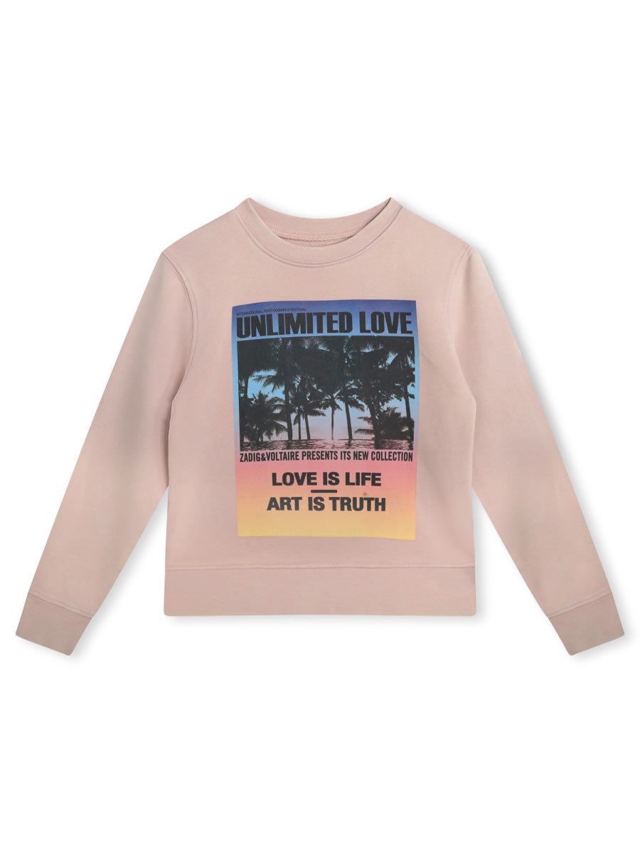 Zadig & Voltaire Pink Sweatshirt For Girl With Print In Brown