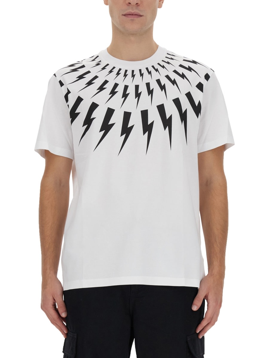 Shop Neil Barrett Fairisle Thunderbolt T-shirt In White