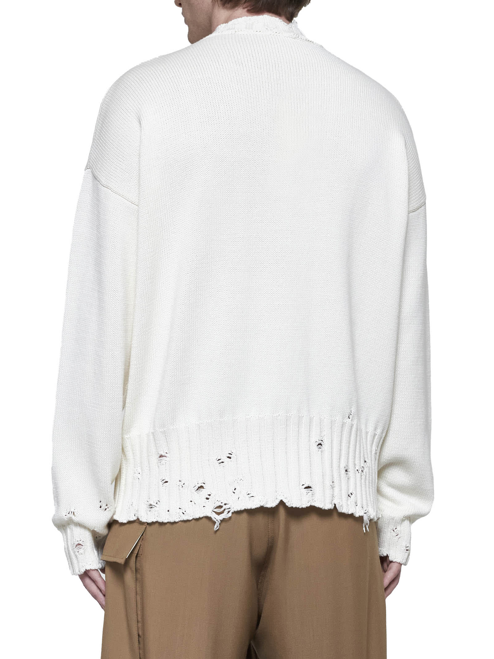 Shop Marni Distressed Crewneck Knitted Jumper In White