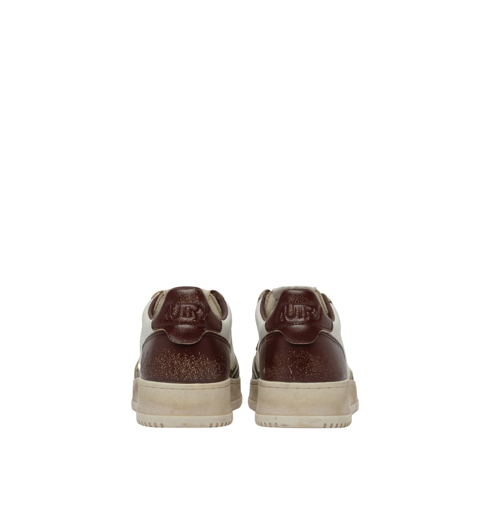 Autry Medalist Low Super Vintage Sneakers In White Pine Grove Leather And Rum Raisin In Animal Print