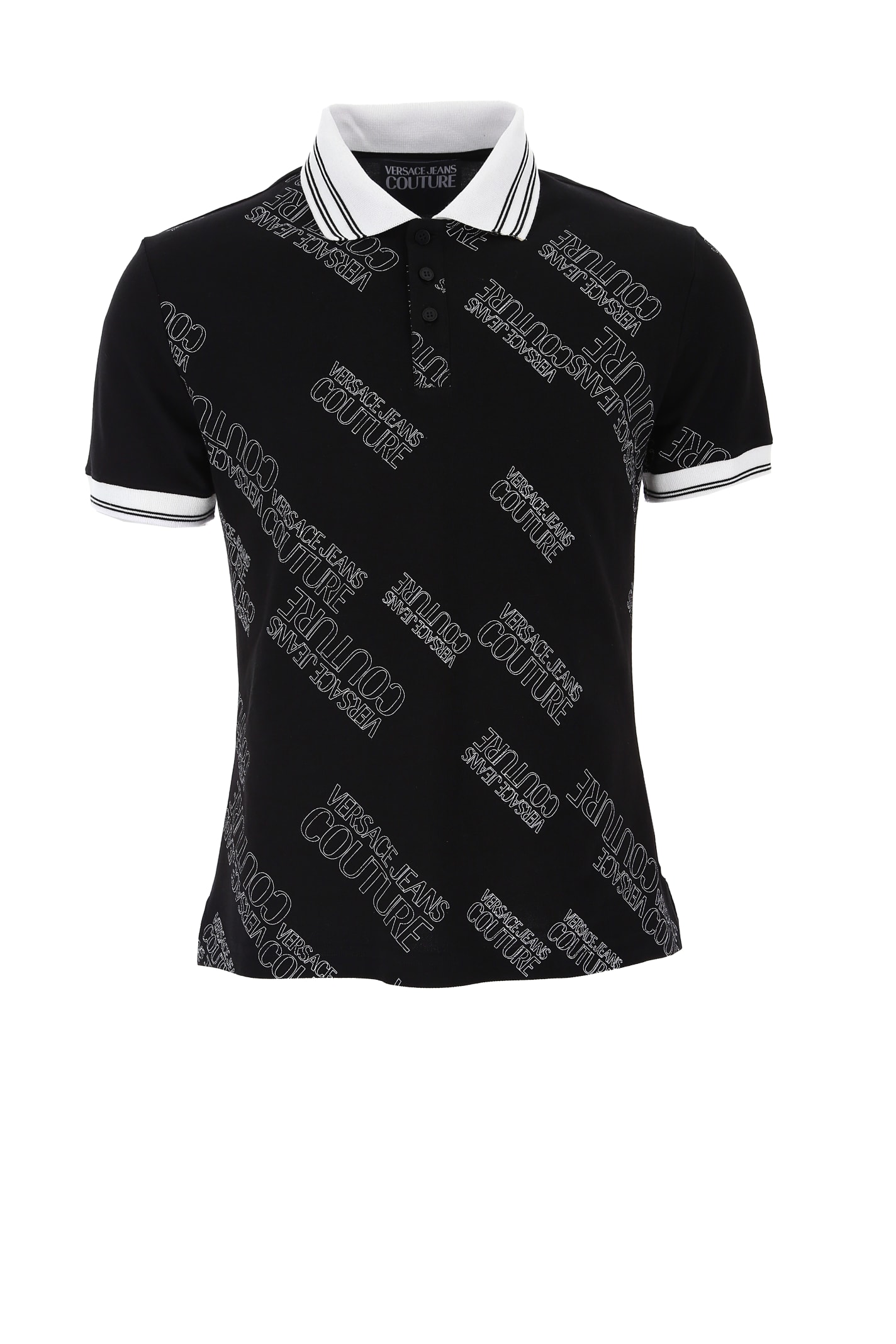 Versace Jeans Couture Polo T.shirt 72up621 Slim Cont Print Logo Piquet Print New Logo In Black