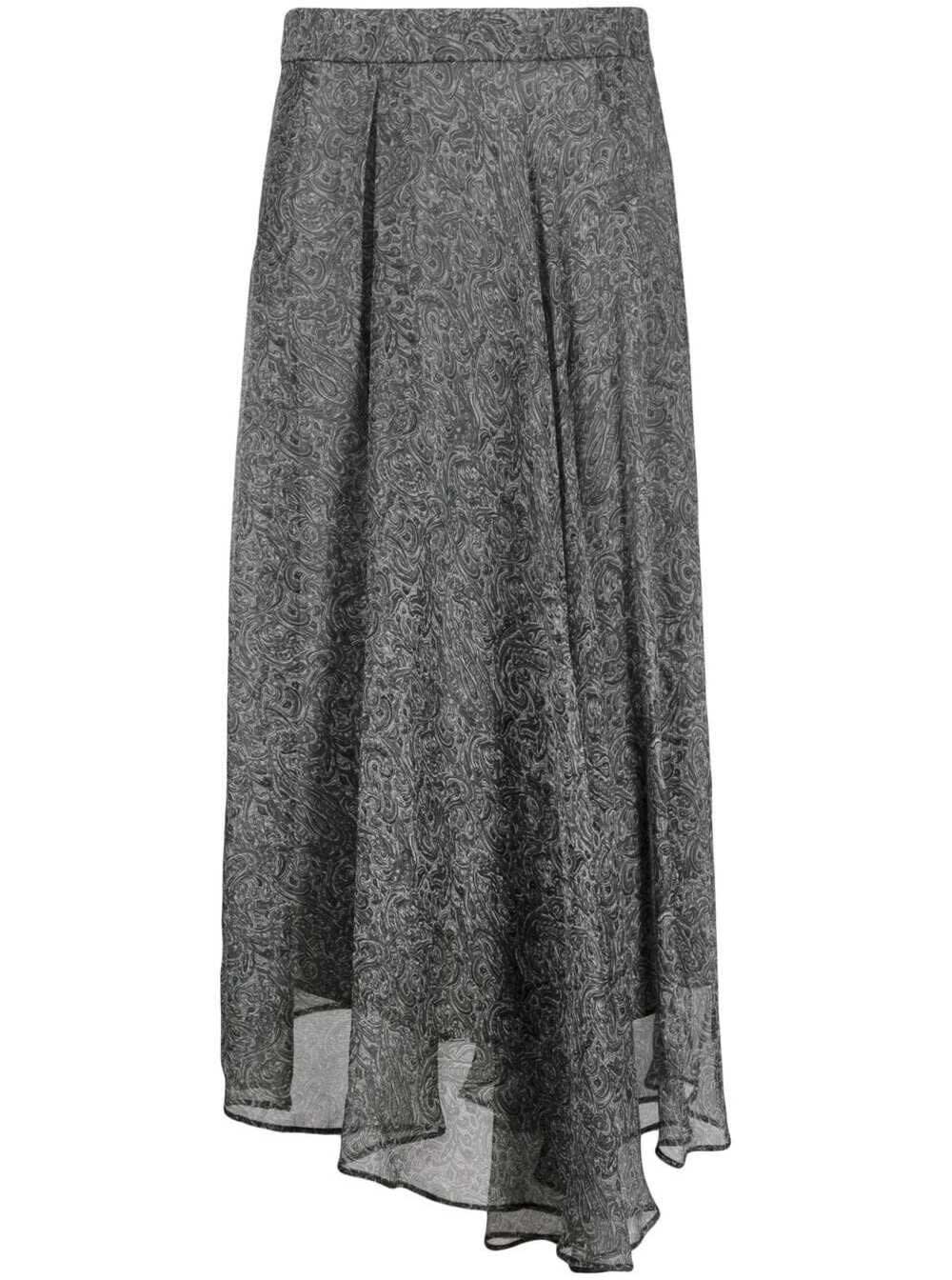 Brunello Cucinelli Asymmetrical Printed Silk Skirt