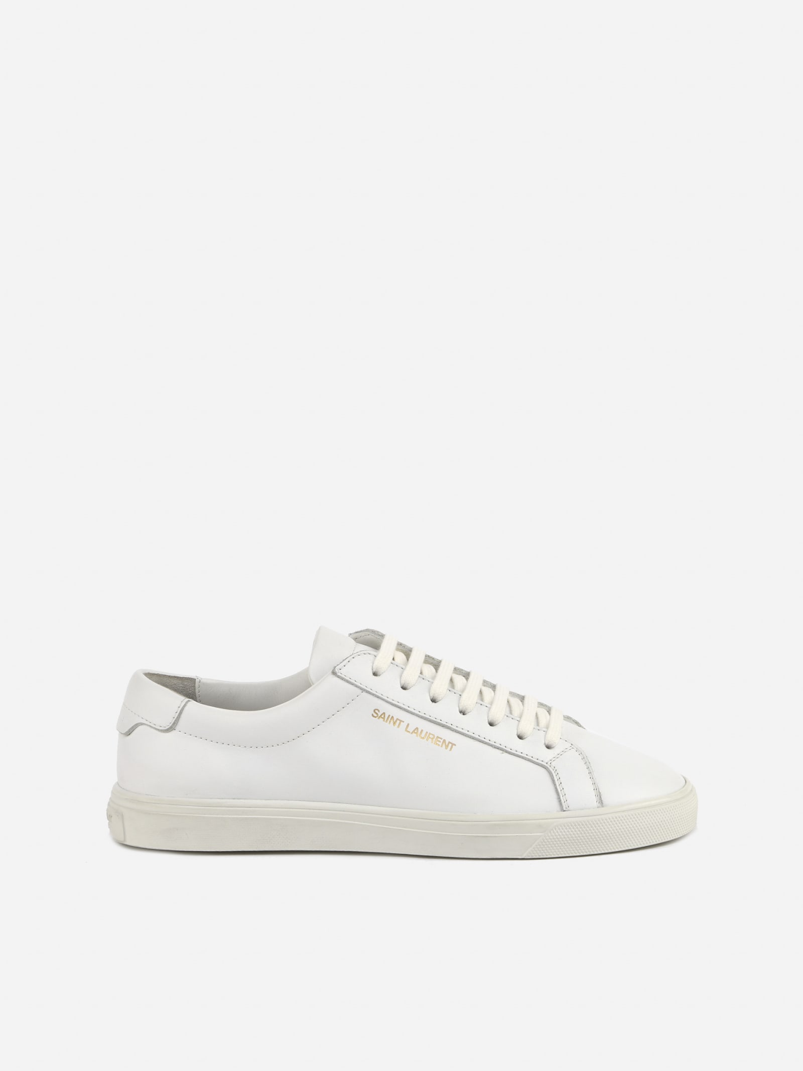 Saint Laurent Andy Sneakers In Leather With Contrasting Logo In White