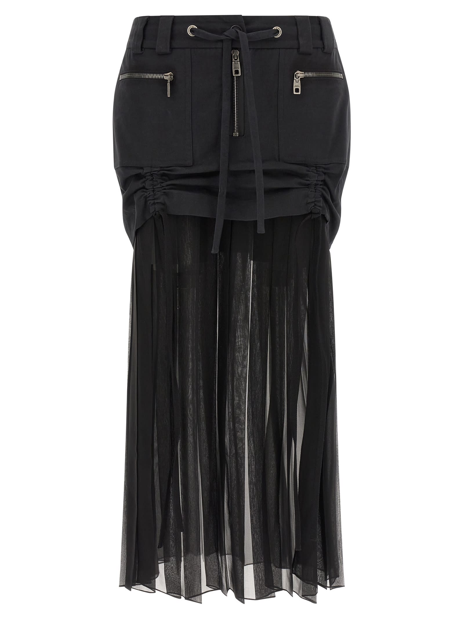 Dolce & Gabbana Twill And Chiffon Skirt In Black