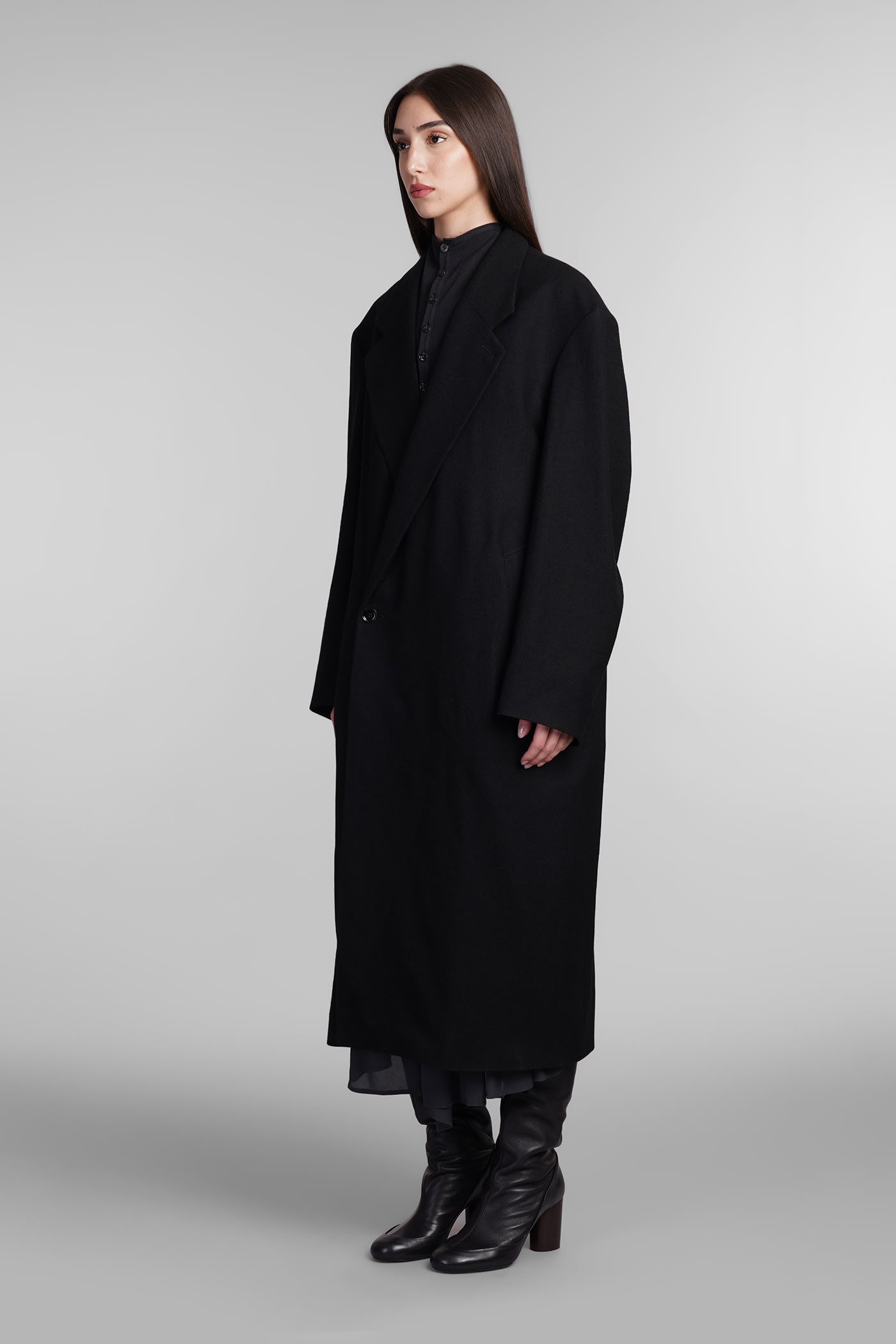 Shop Lemaire Coat In Black Wool