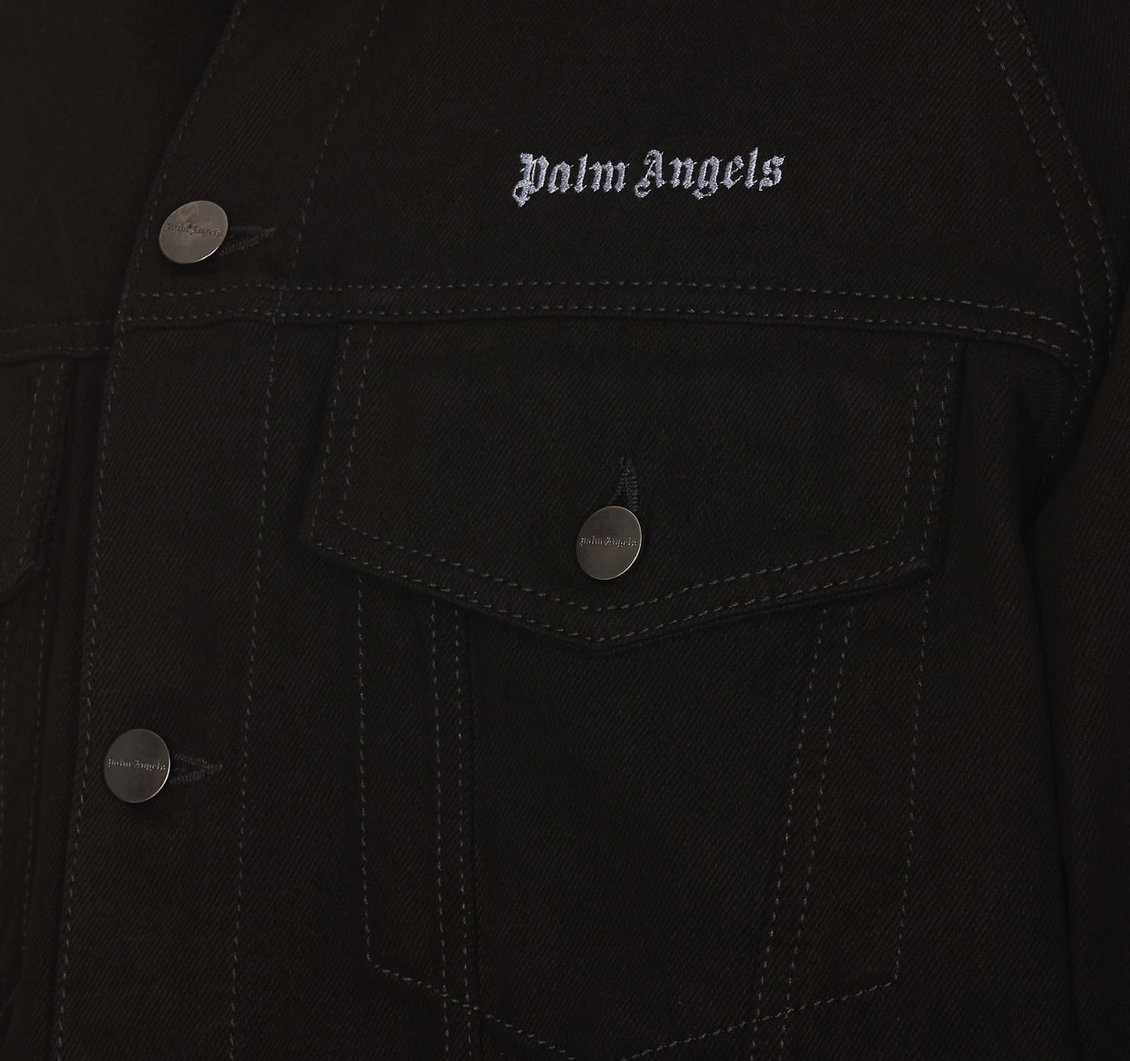 Shop Palm Angels Logo Denim Jacket In Black