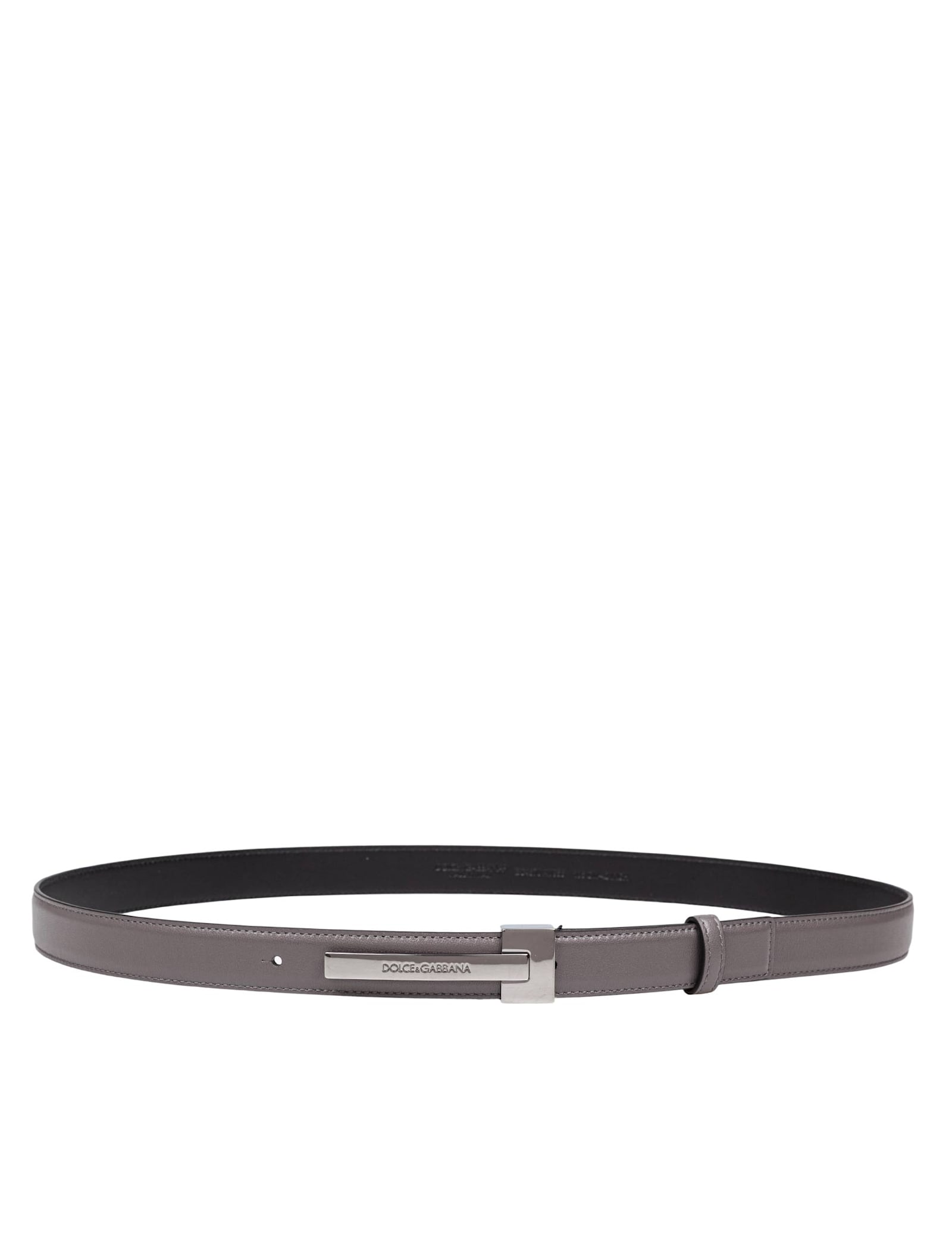 Dolce & Gabbana Leather Belt With Logo Buckle In Grey