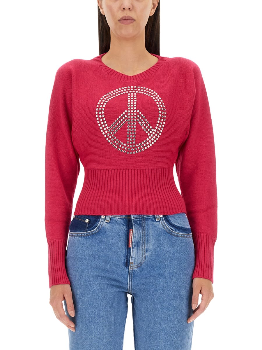 Shop M05ch1n0 Jeans Peace Symbol Jersey In Fuchsia