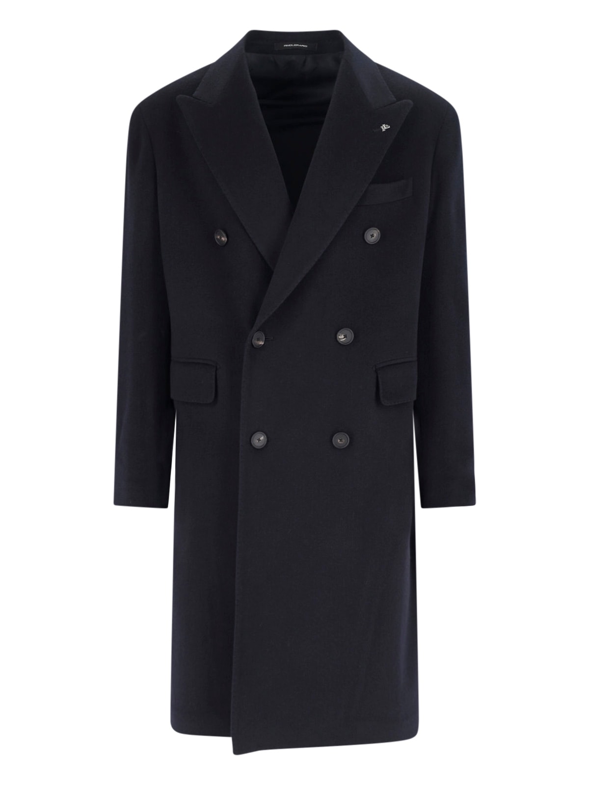 Tagliatore Black Double-breasted Coat With Four Pockets In Blue