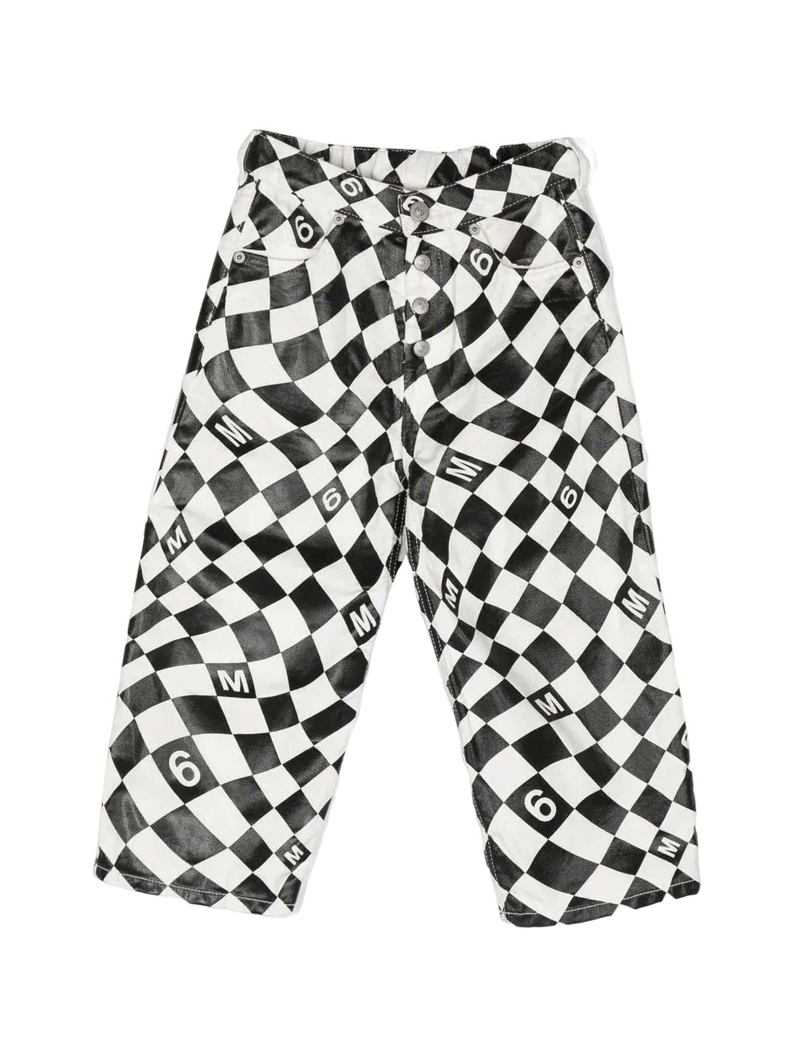 Mm6 Maison Margiela Check-print Wide-leg Trousers In Bianco/nero
