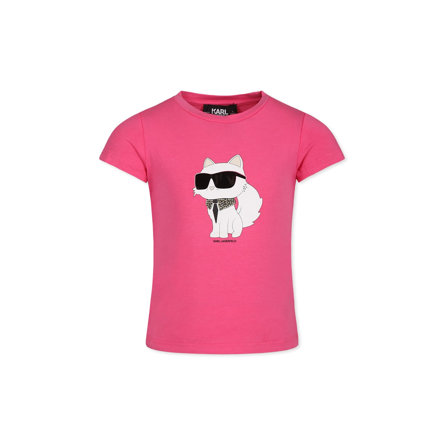 Karl Lagerfeld Fuchsia T-shirt For Girl With Choupette Print In Fuchsia