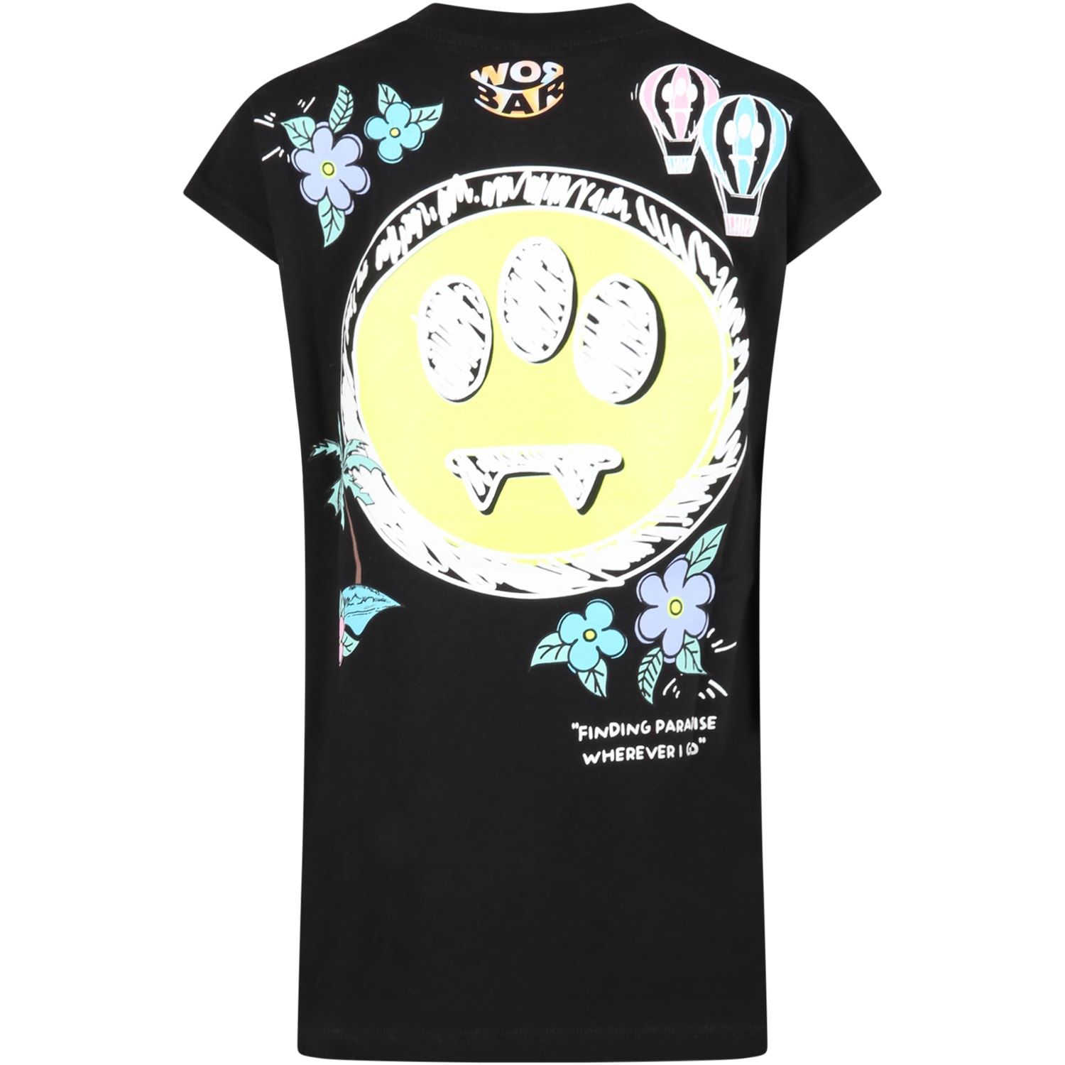 Barrow Black T-shirt For Girl With Smiley And Flowers In Black