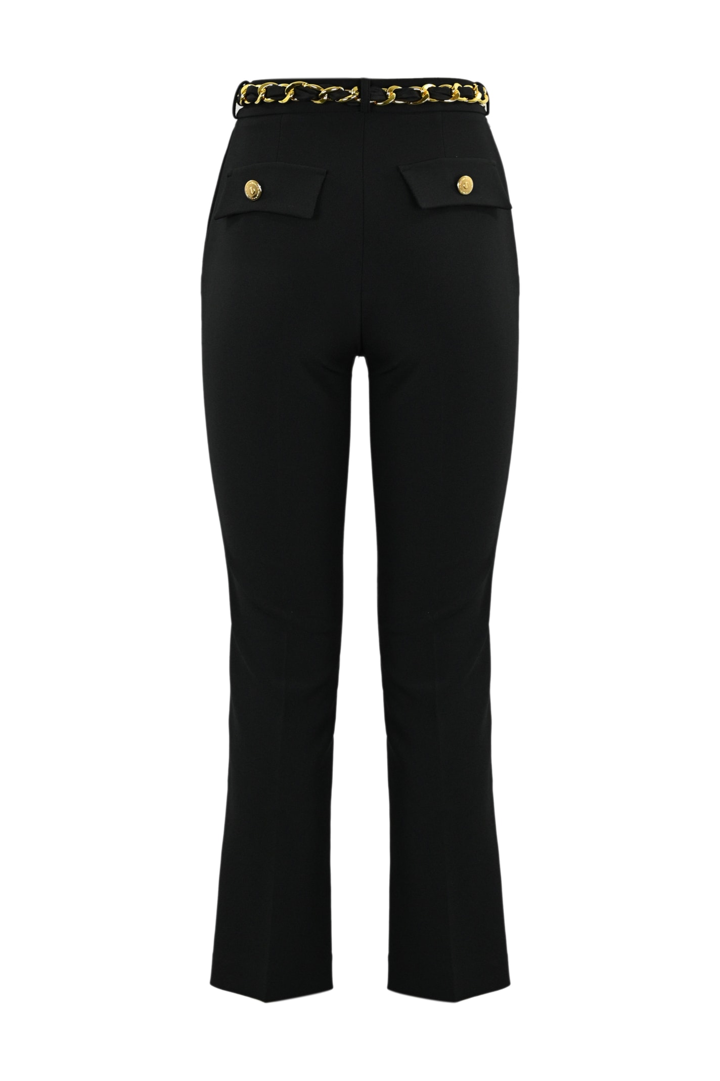 Shop Elisabetta Franchi Crepe Trousers With Scarf Belt In Nero