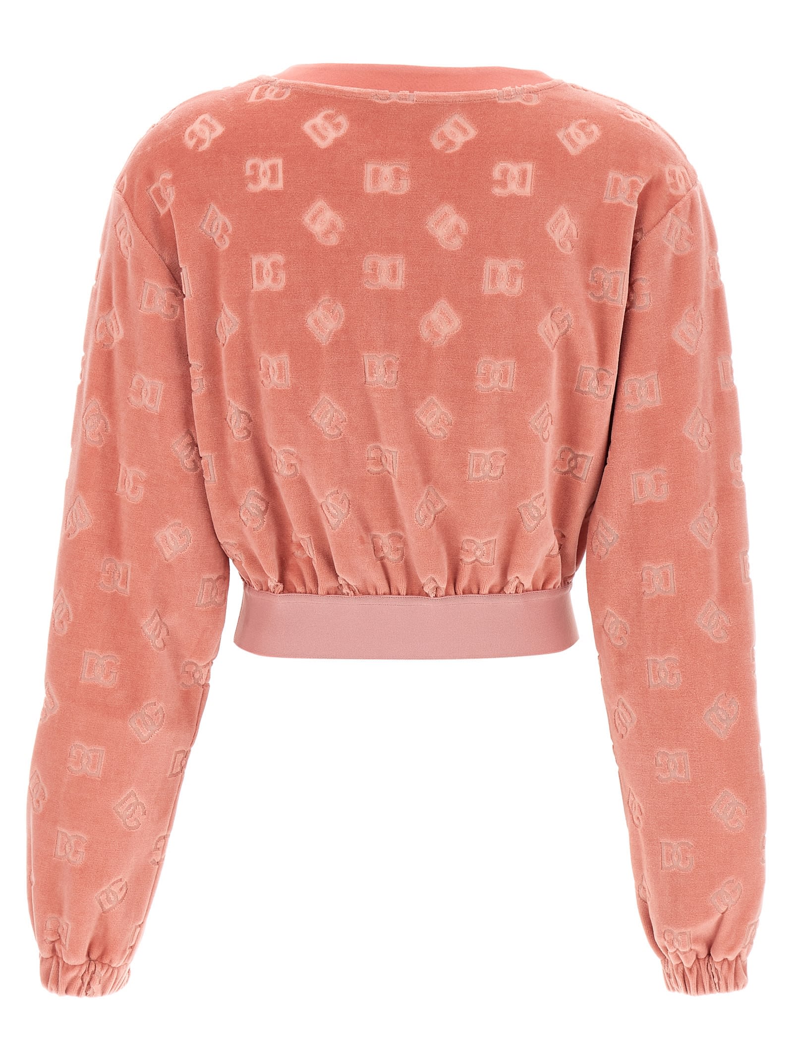 Dolce & Gabbana Short Chenille Jacquard Sweatshirt With Jacquard Dg Logo In Pink