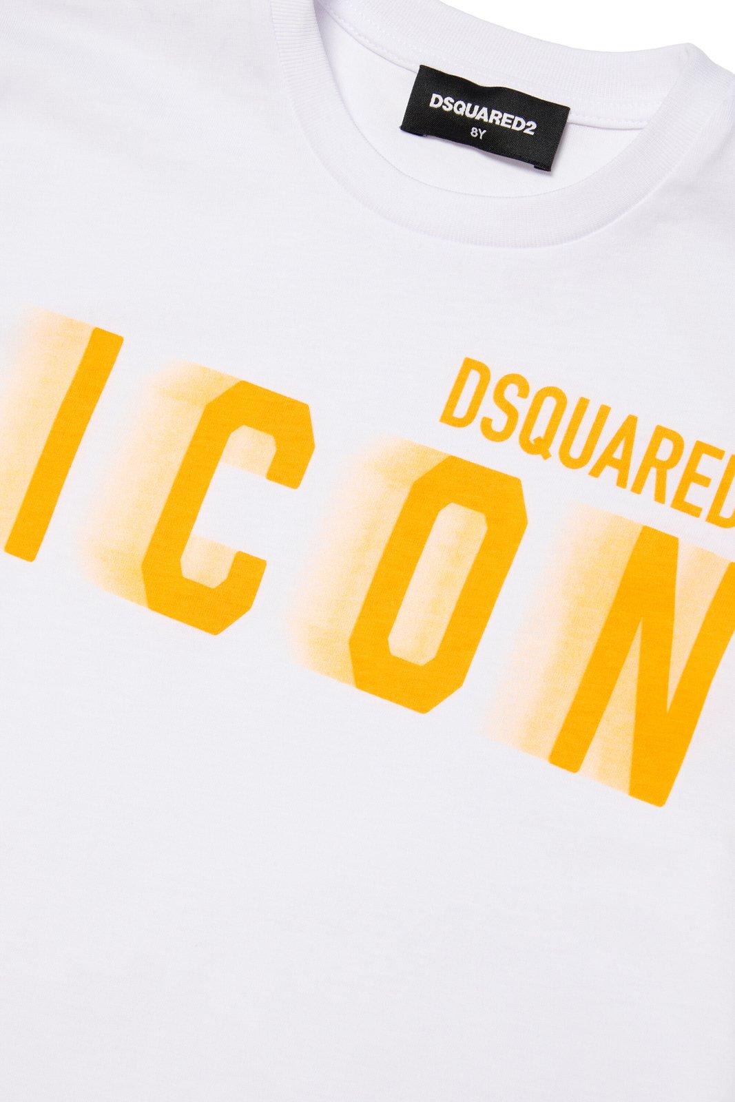 Shop Dsquared2 Icon-printed Crewneck T-shirt In White + Orange Fluo