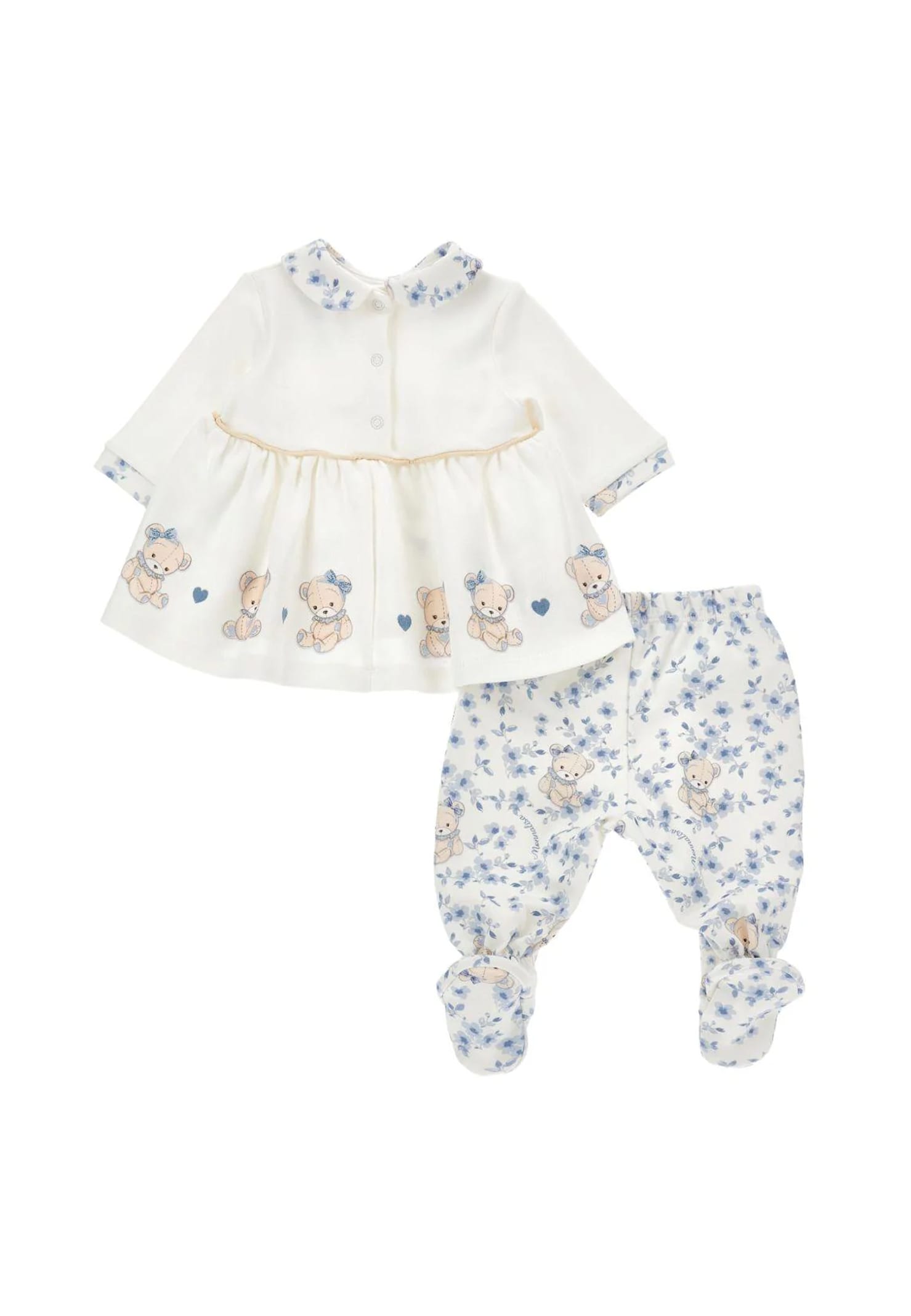 Monnalisa Ivory Birth Set For Baby Girl With Teddy Bears In White