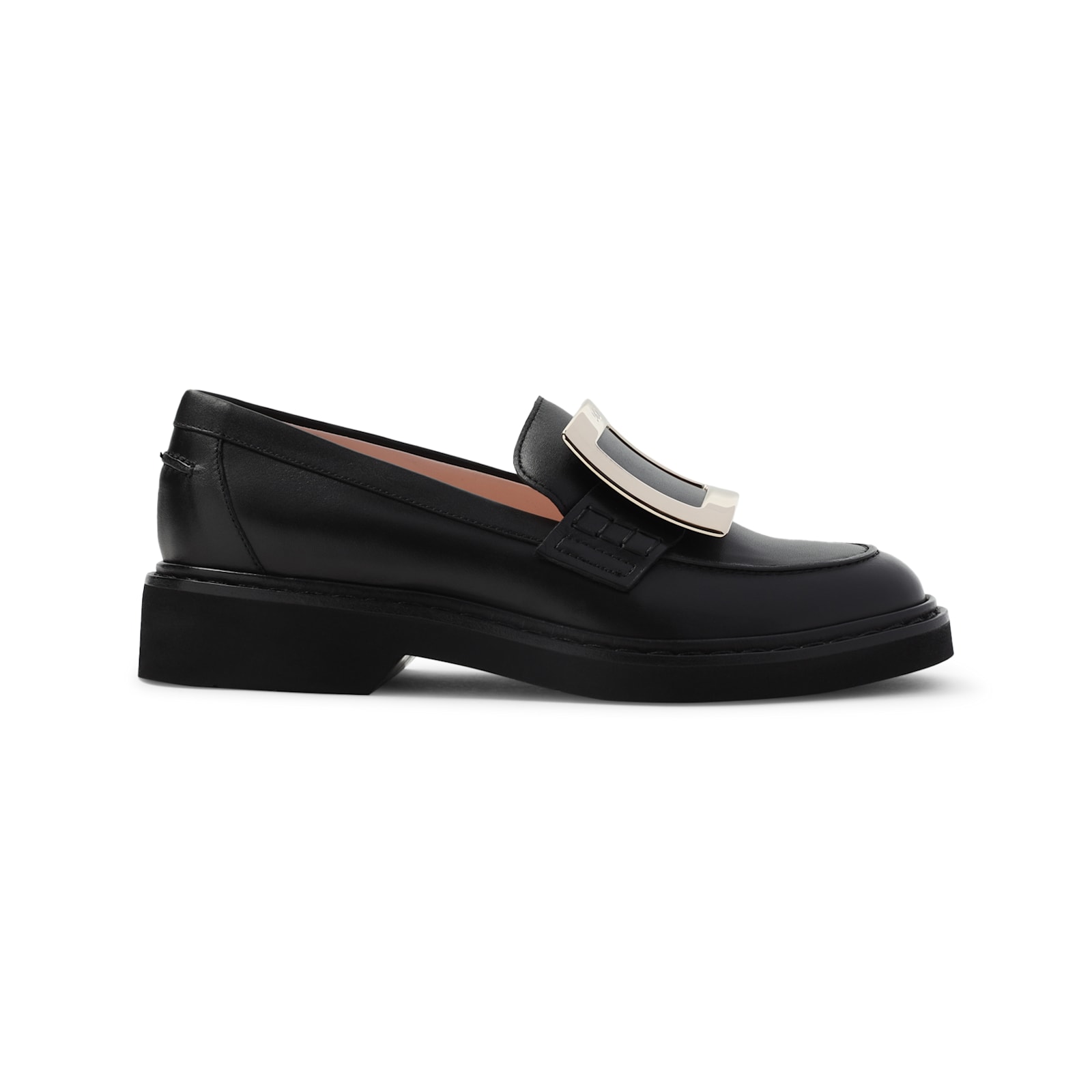 Roger Vivier Black Leather Vivier Viv Rangers Met Buc 25 Loafers In Black