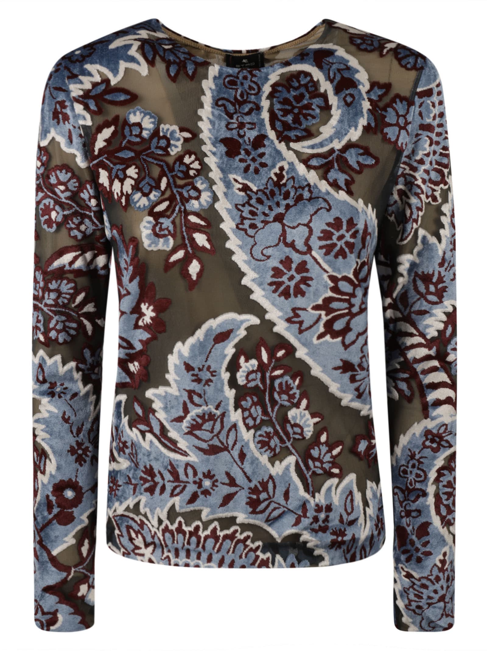 Shop Etro See-through Paneled Patterned Top In Rosso/blu