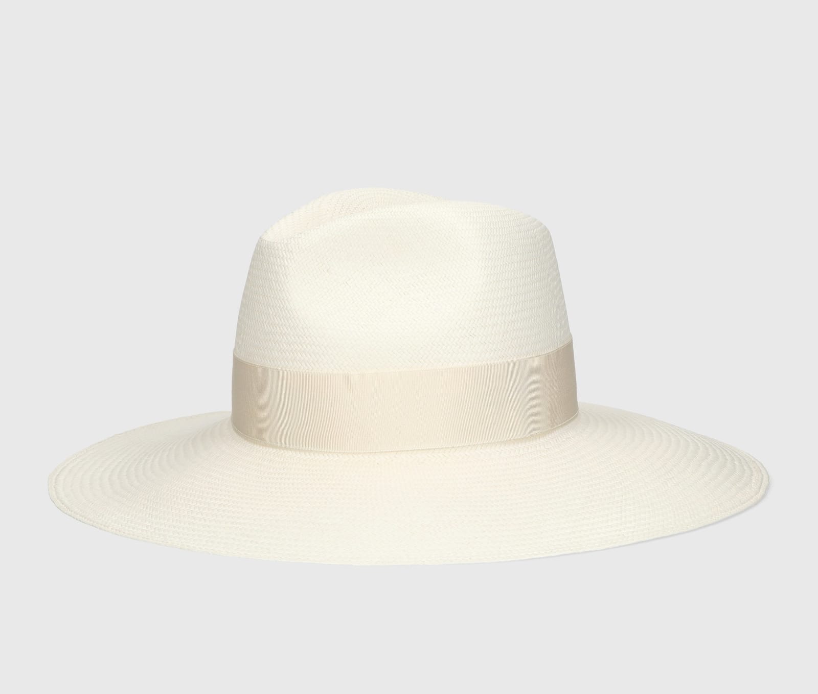 Shop Borsalino Sophie Panama Fine Wide Brim In White, Cream Hat Band