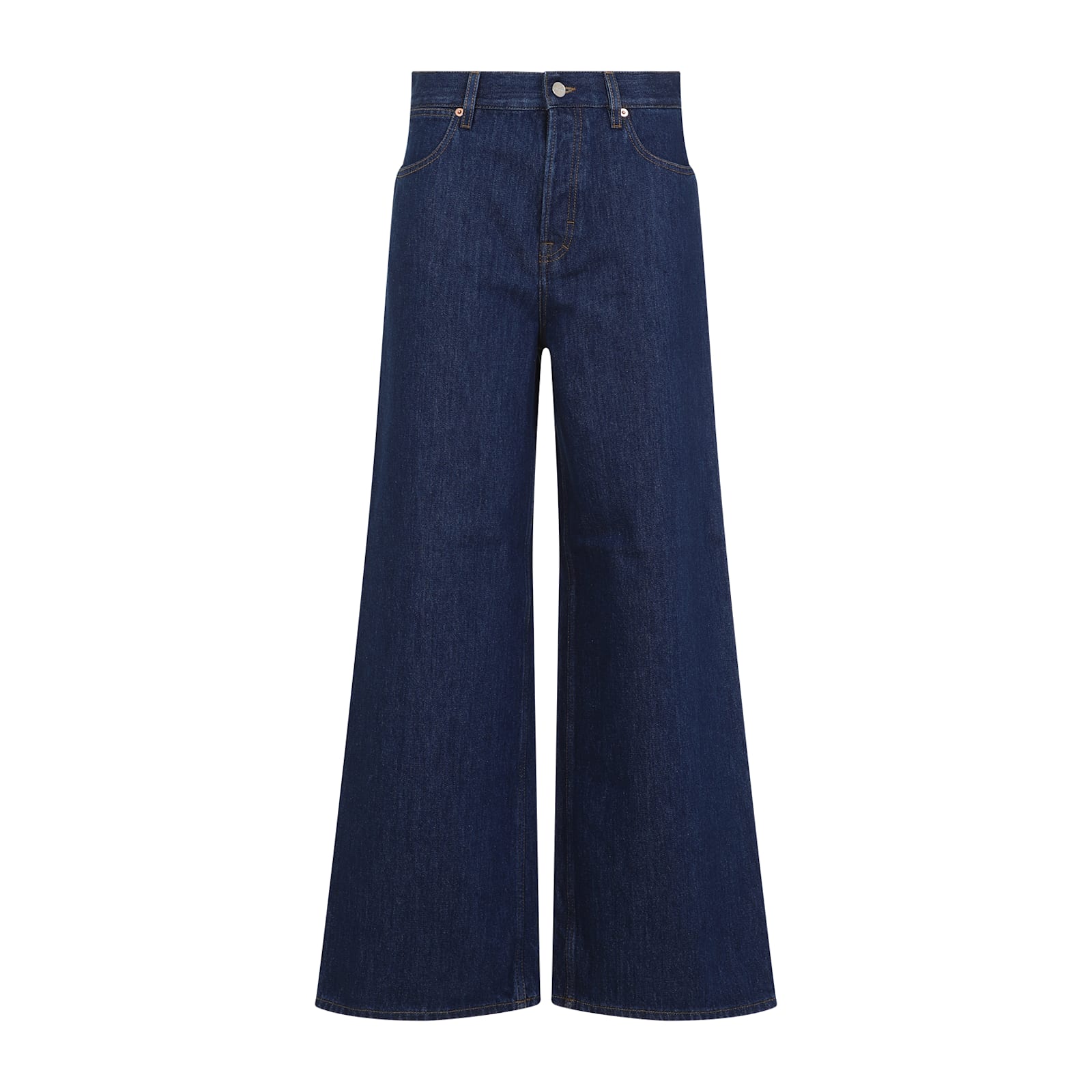 Gucci Blue Jeans With Belt Loops And Logo Patch On The Rear In Denim Woman In Dark Blue