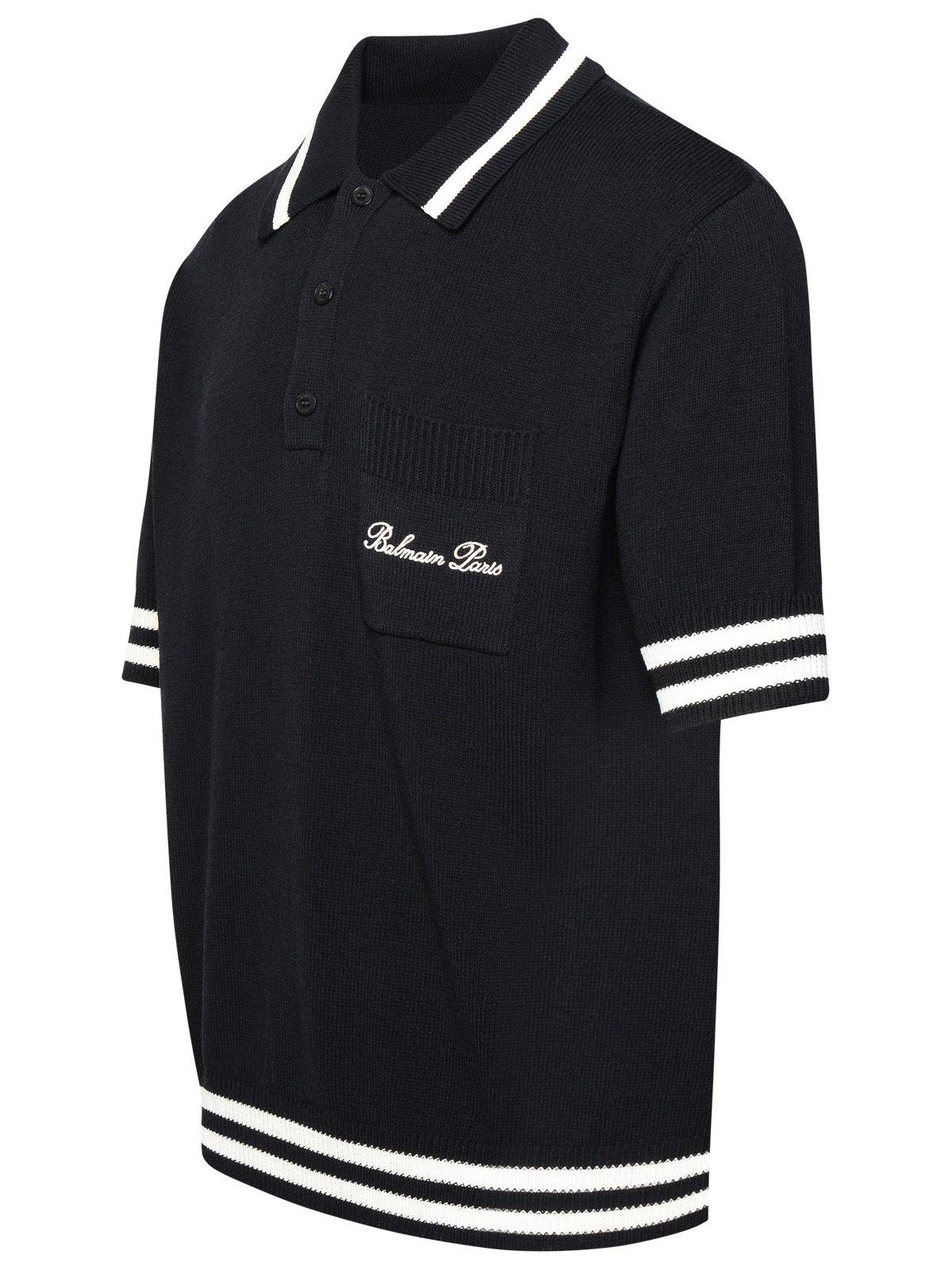 Shop Balmain Logo Signature Polo Shirt In Eer Noir Naturel