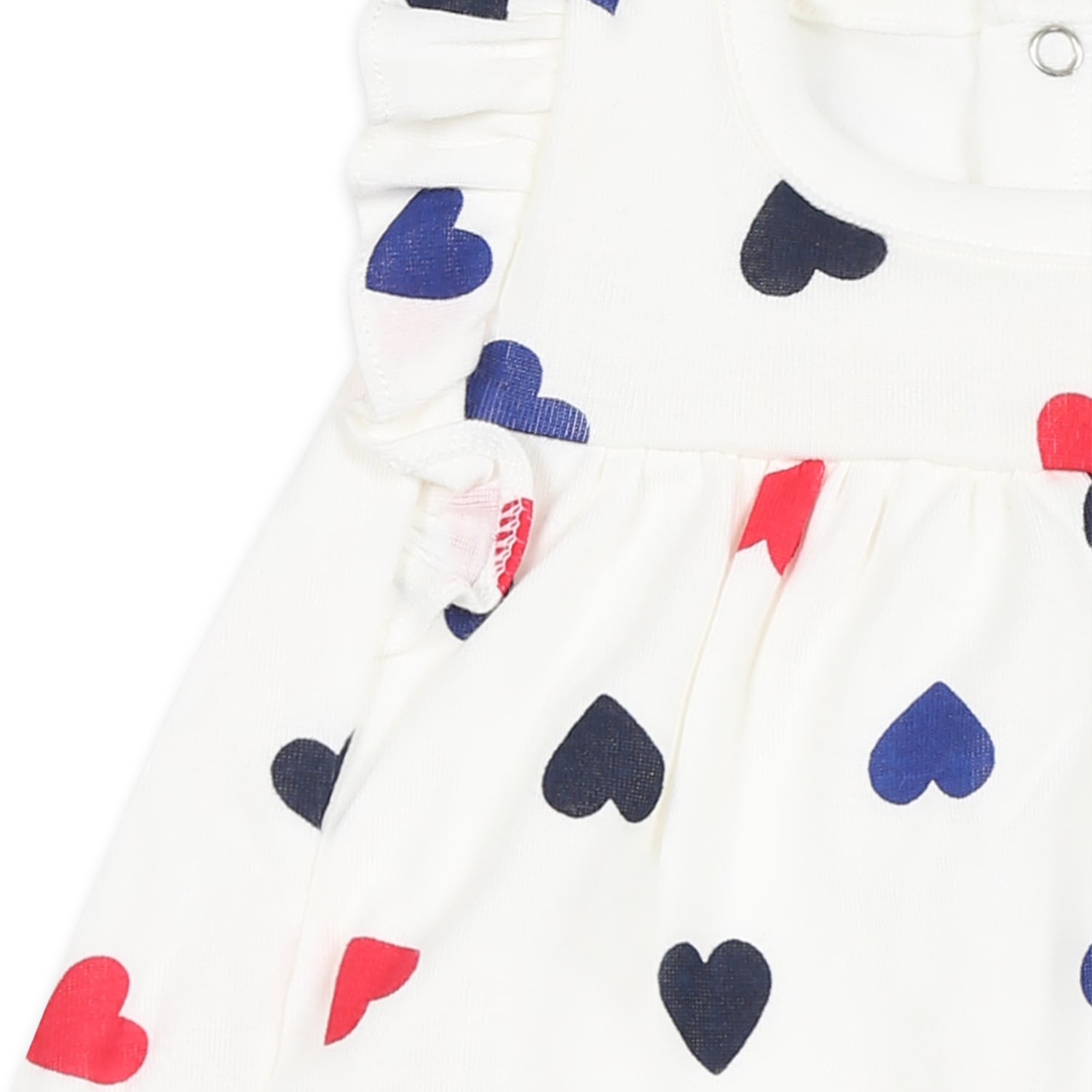 Petit Bateau White Dress For Baby Girl With Hearts In White
