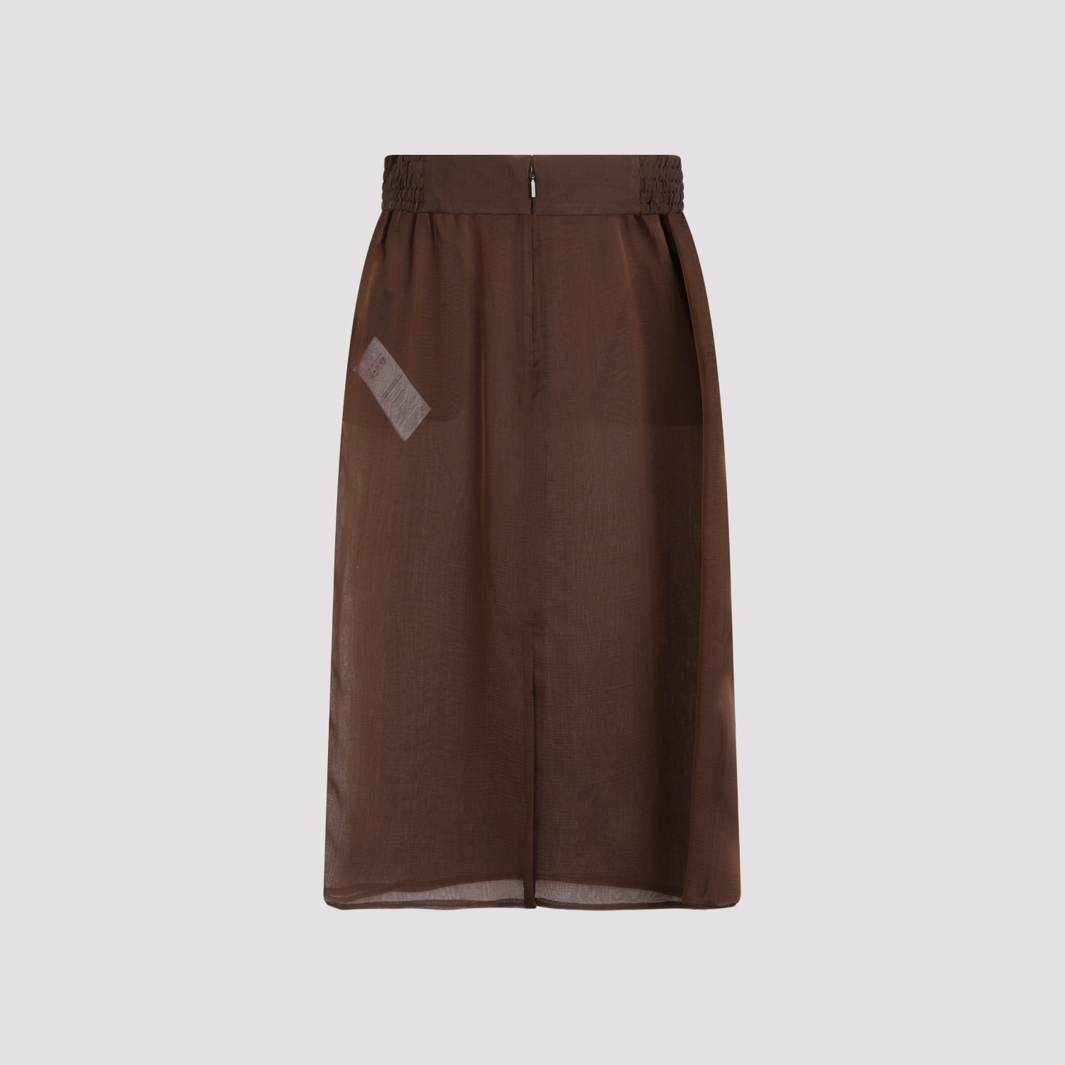 Shop Saint Laurent Silk Midi Skirt In Marron