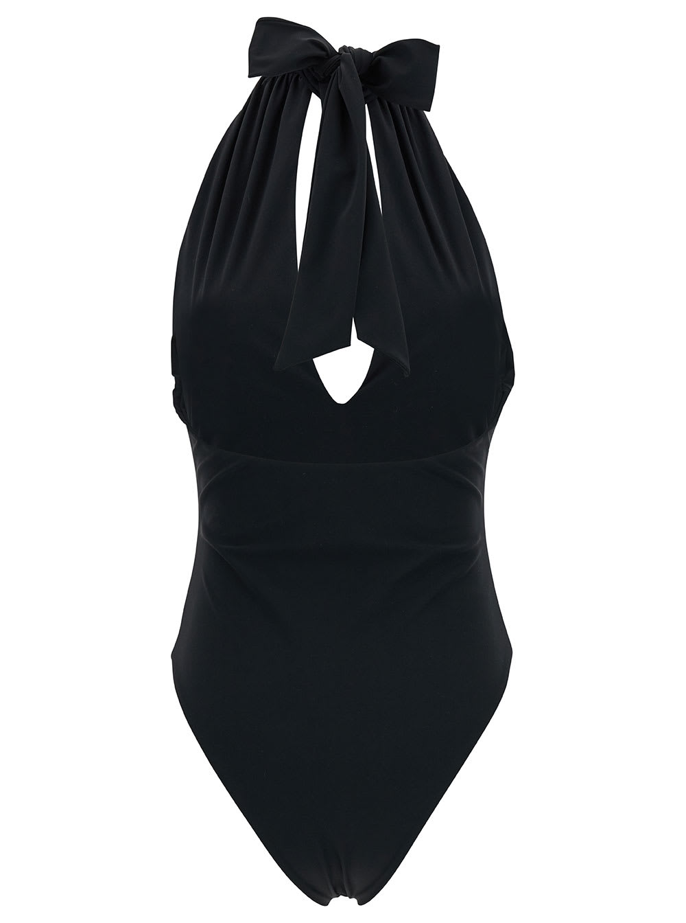 Shop Magda Butrym Black One-piece Swimsuit With Rose Application In Polyamide Woman