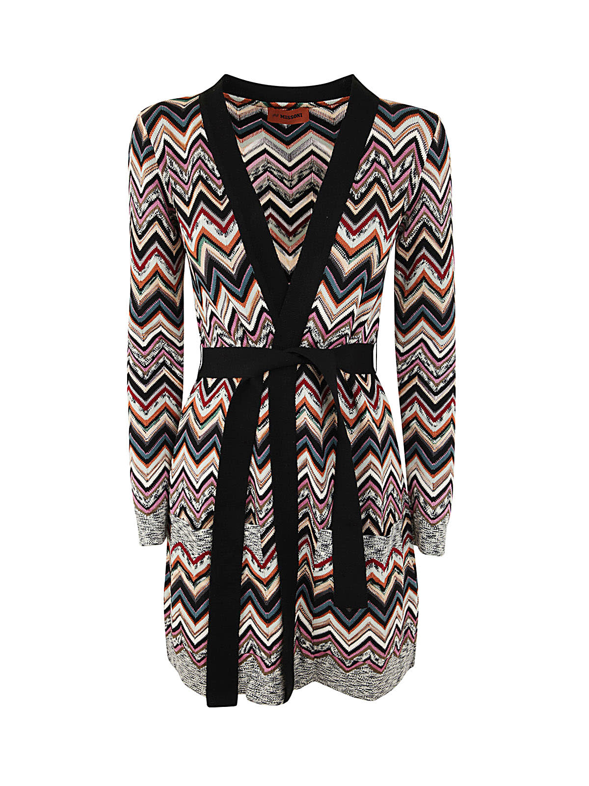 Missoni Zigzag Belted Knitted Cardigan In Gw Multicolor Dark