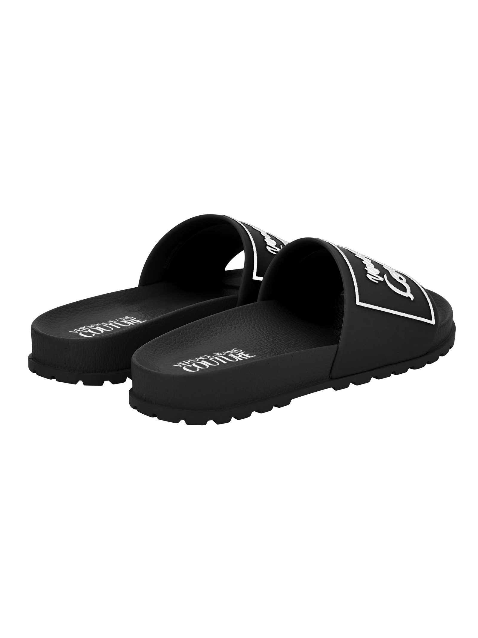 Versace Jeans Couture Black Logo Shelly Pool Slides In Black
