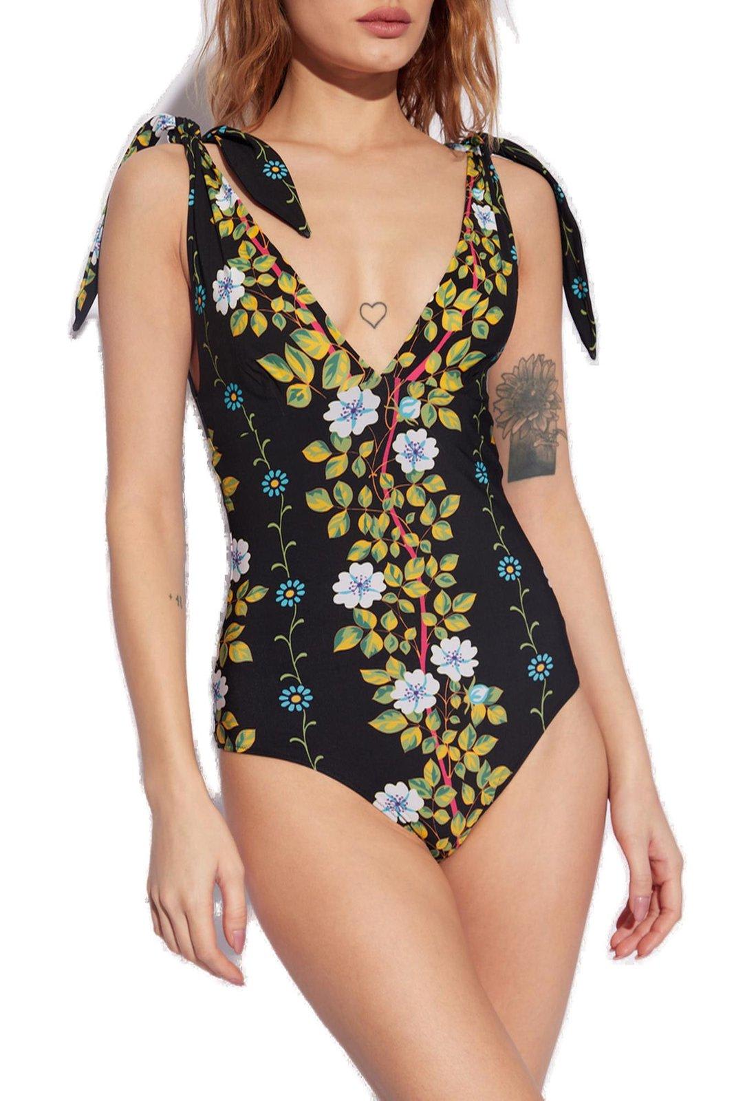 Shop Etro Floral Printed One-piece Swimsuit In Black