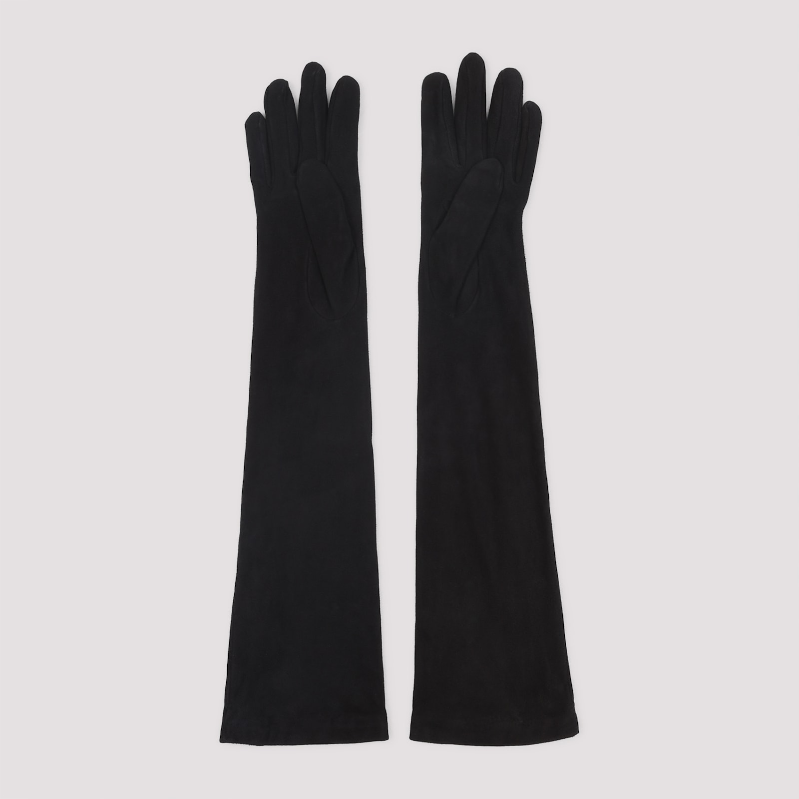Giorgio Armani Elongated Black Lamb Leather Gloves In Black
