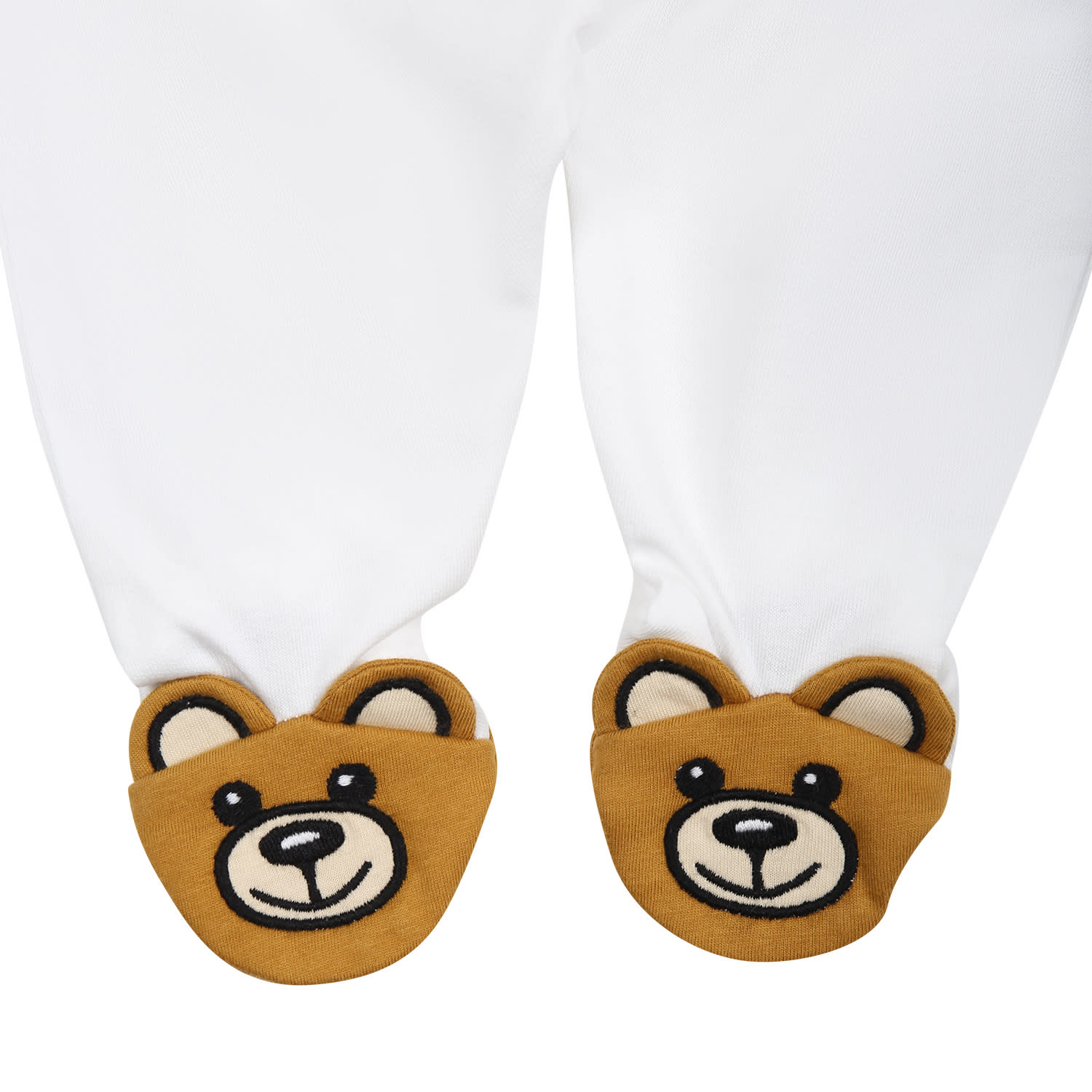 Shop Moschino White Playsuit For Babies With Logo And Teddy Bear