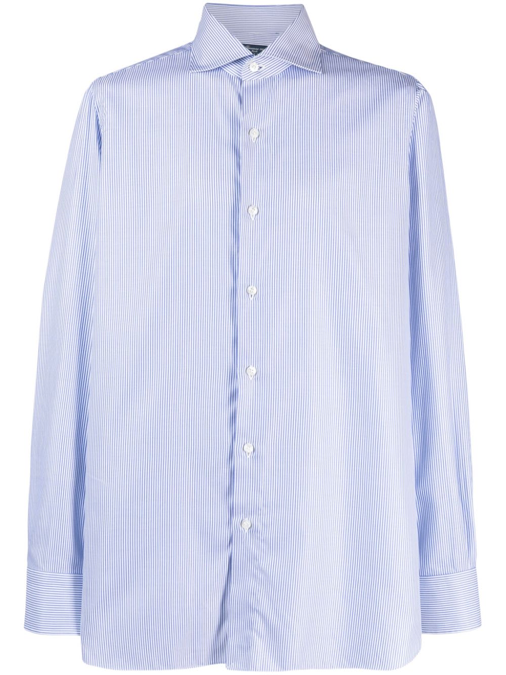 Finamore 1925 Striped Cotton Shirt In Blue