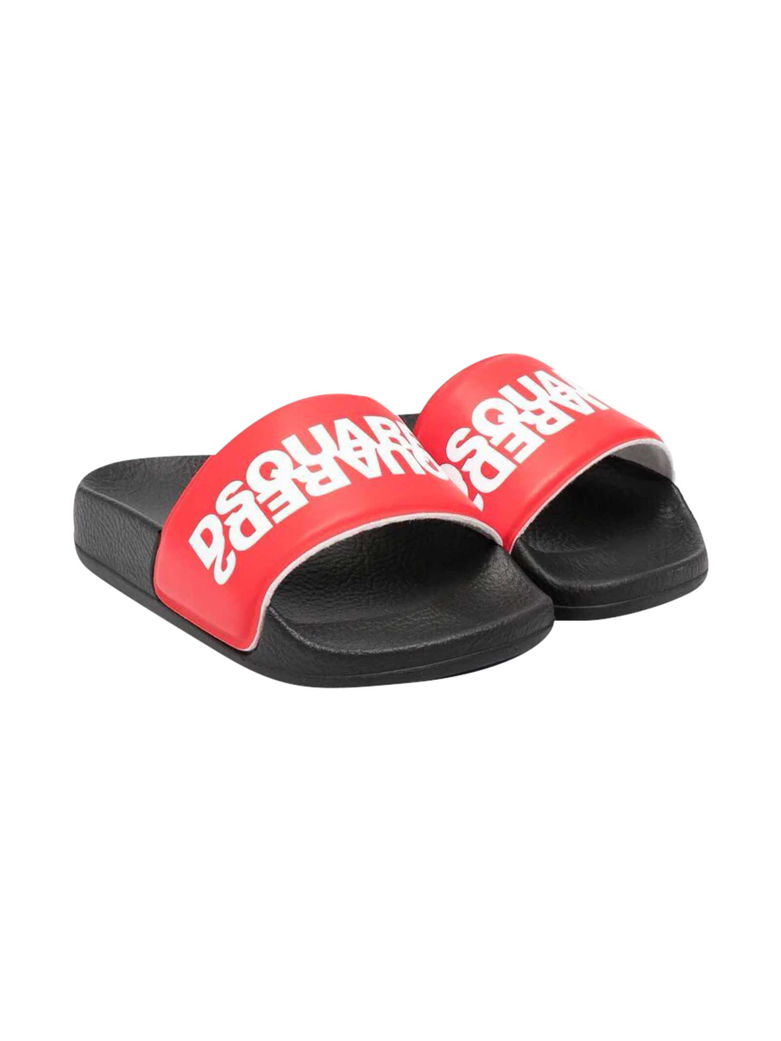 Dsquared2 Black And Red Slippers With White Dsquared Kids Press