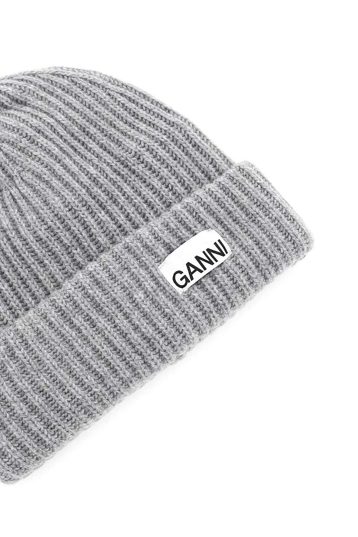 Ganni Melange Grey Logo Beanie In Paloma Melange