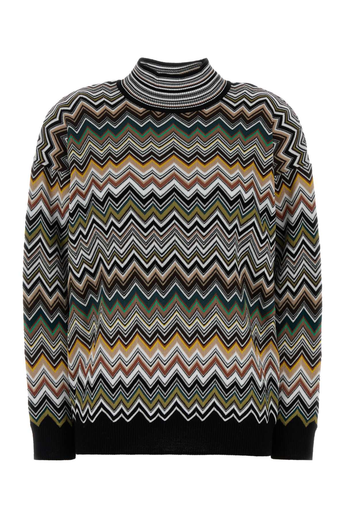 Missoni Chevron Pattern Mock Neck Knit Sweater In Gray