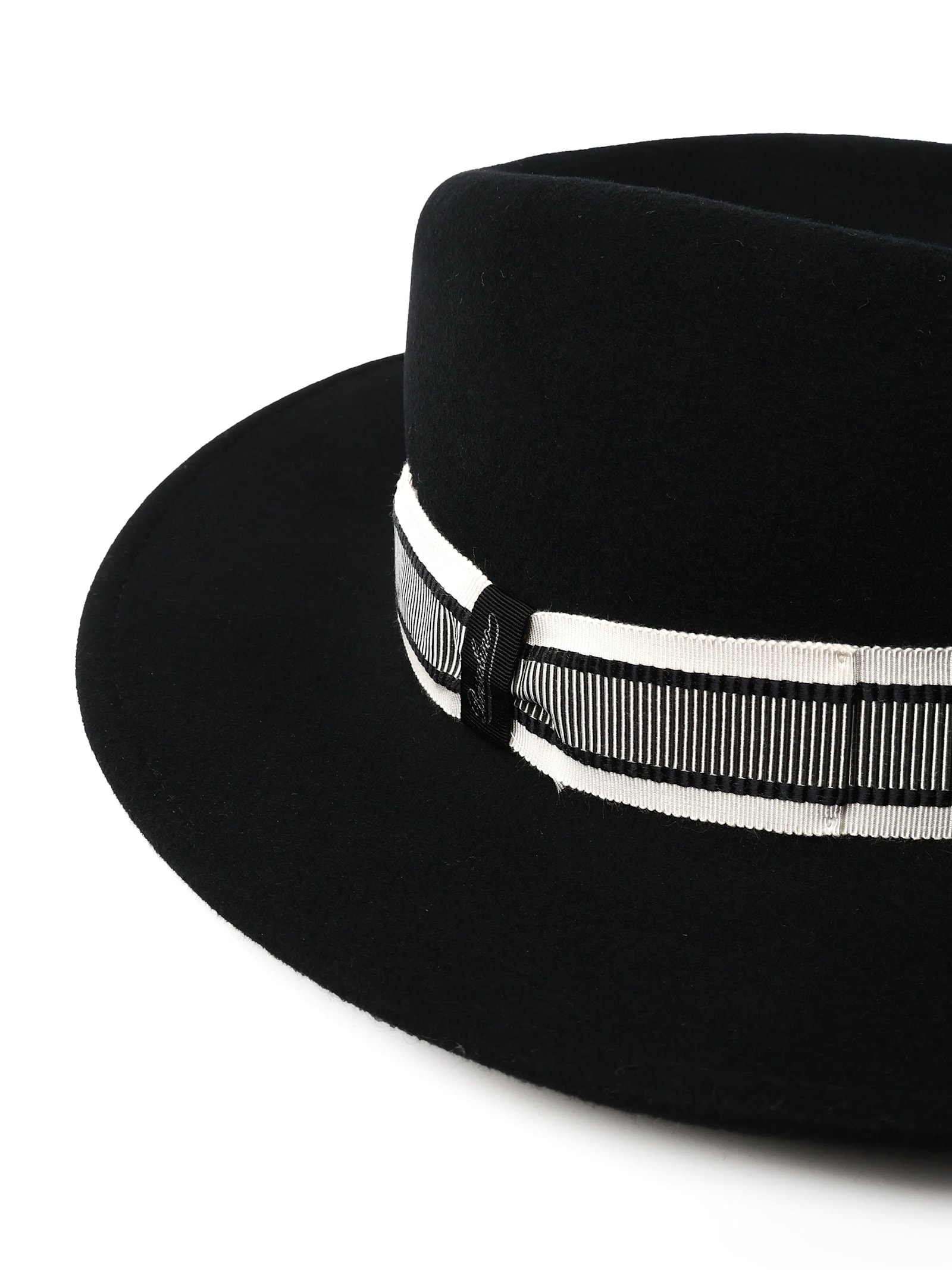 Borsalino Shaved Felt Hat With Shaved Imitation Belt In Black