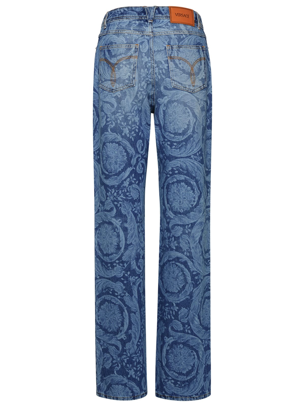 Shop Versace Barocco Blue Cotton Jeans